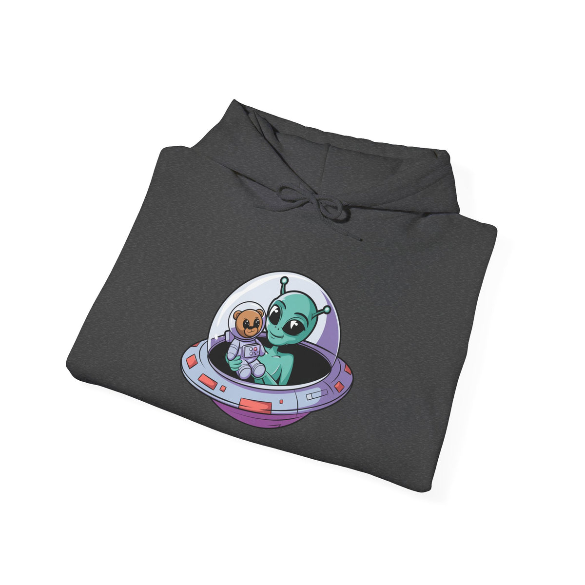 Cute Alien and Kid Hoodie, Unisex Heavy Blend Sweatshirt, UFO Lover Gift, Halloween Costume, Space-Themed Outfit, Birthday Present