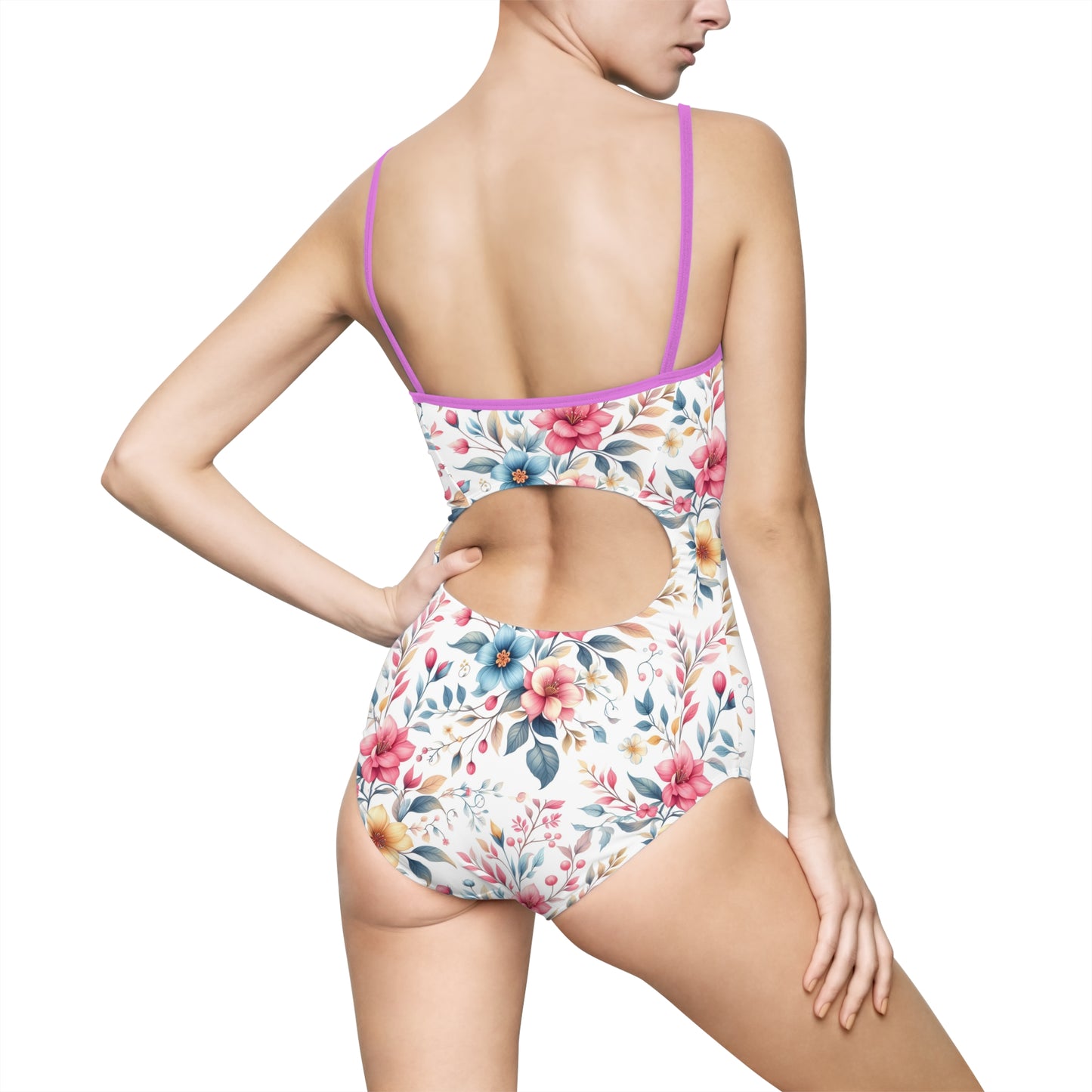 Floral Print Women's One-Piece Swimsuit, Elegant Bathing Suit, Summer Beachwear, Vacation Swimwear, Resort Wear, Mother's Day Gift