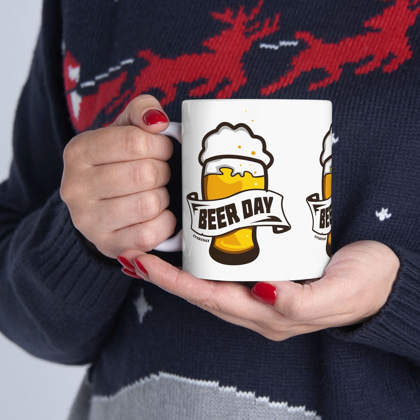 Beer Day Ceramic Mug - Fun Gift for Beer Lovers, Drinking Parties, Home Bar Decor, Father's Day, Birthday, Celebration