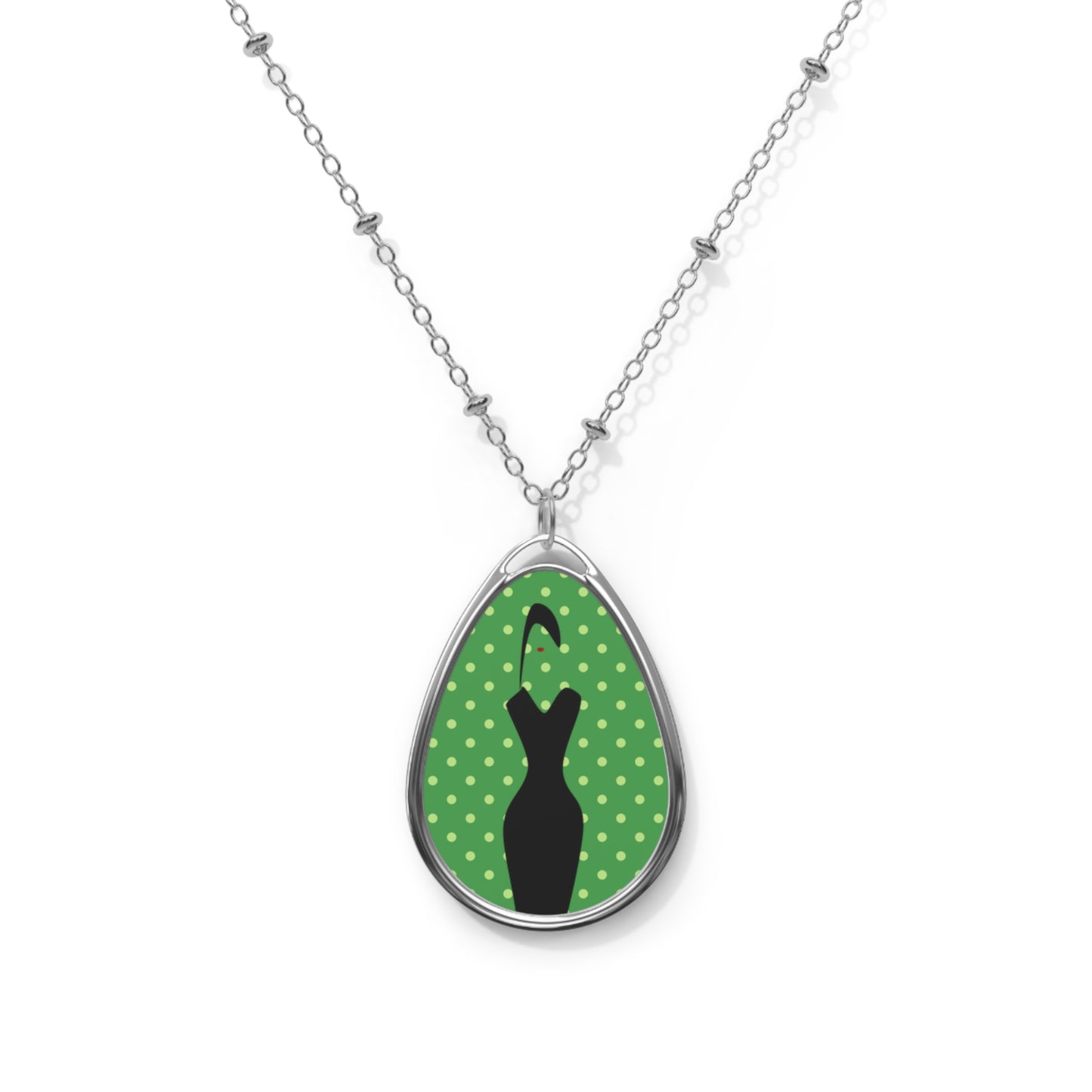 Elegant Oval Necklace with Polka Dot Design, Fashion Jewelry, Gift for Her