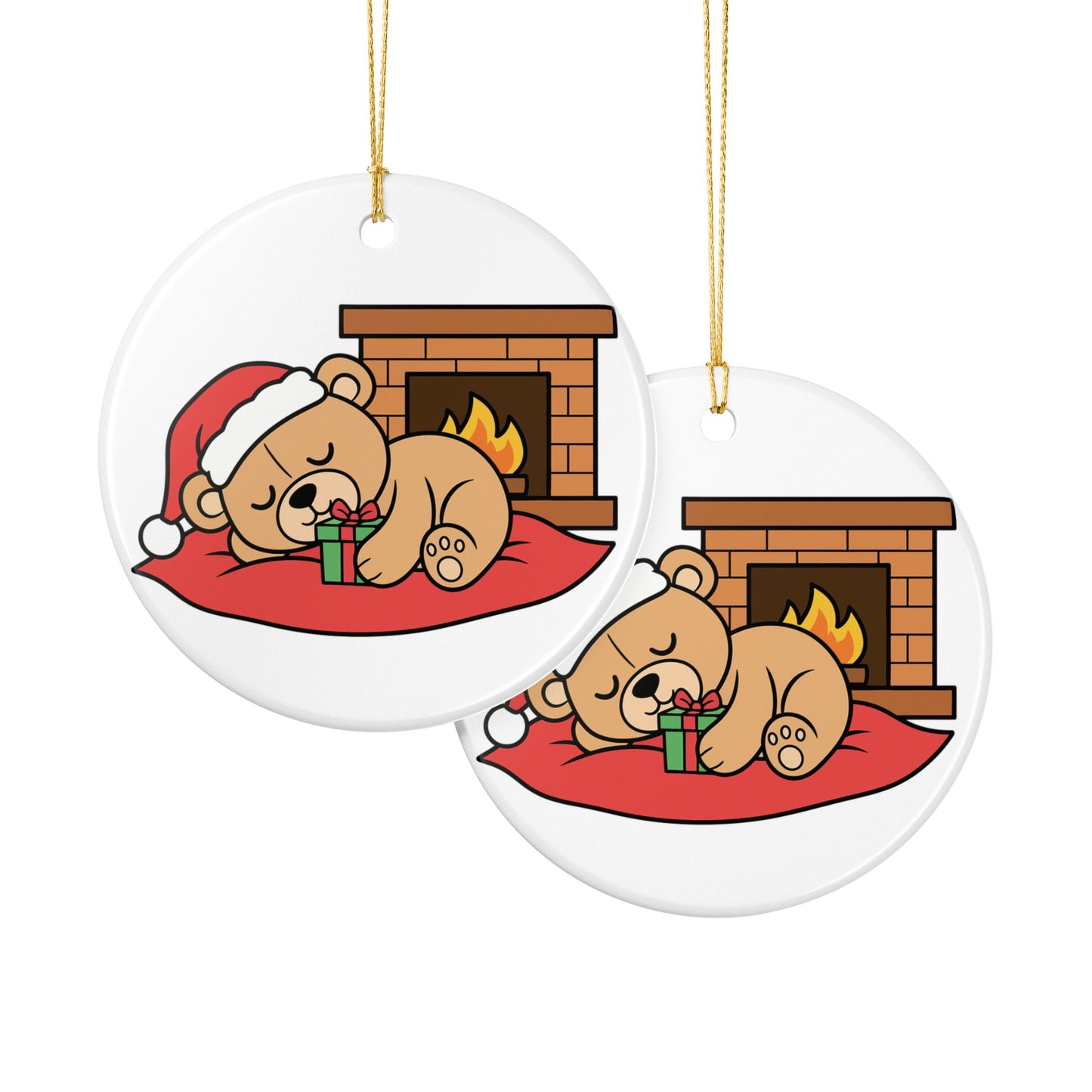 Sleeping Teddy Bear Christmas Ornament — Ceramic Holiday Tree Decoration (2-Sided)