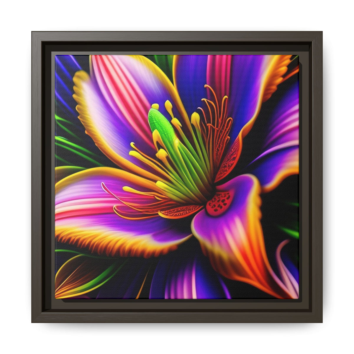 Vibrant Neon Floral Matte Canvas Print — Framed Wall Art