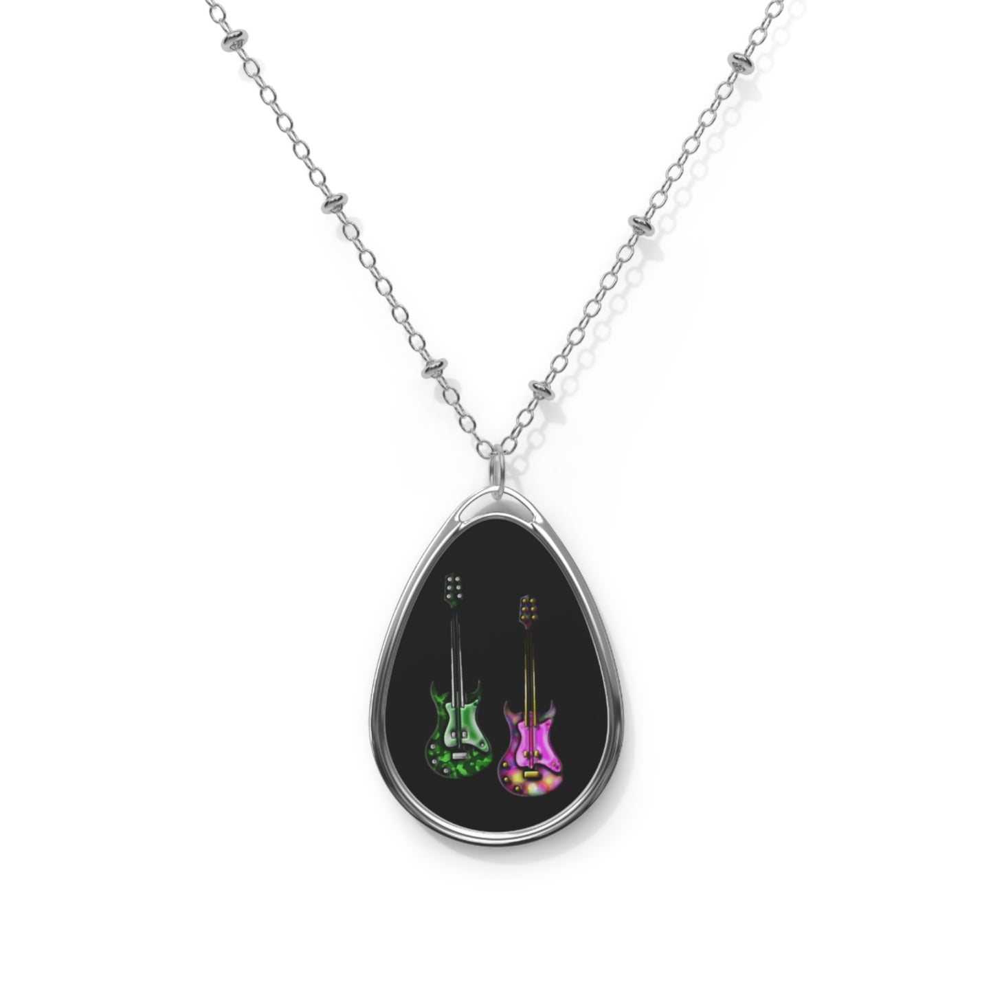 Electric Guitar Oval Necklace, Music Lover Gift, Rock Style Jewelry, Personalized Pendant, Concert Accessory, Unique Handmade Gift