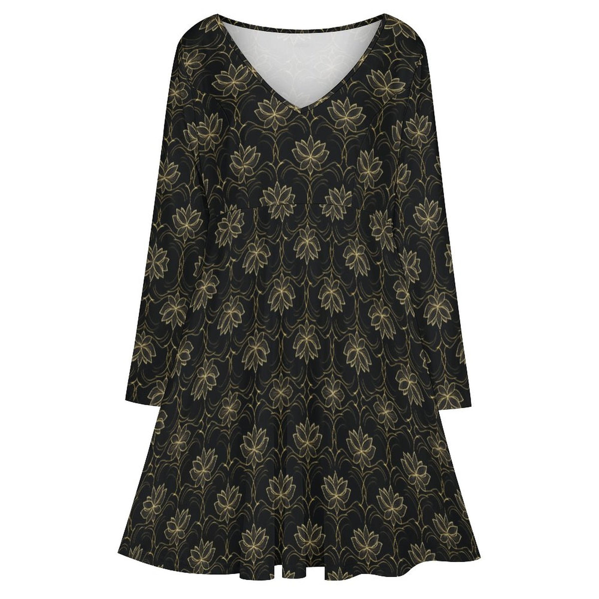 Plus Size V-neck Long Sleeve Dress B829 (All-Over Printing)