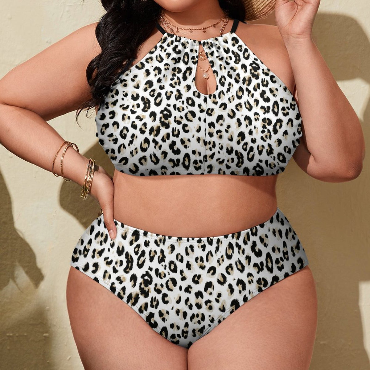 Plus Size Women's Two piece Swimsuit with High Neck Halter Top