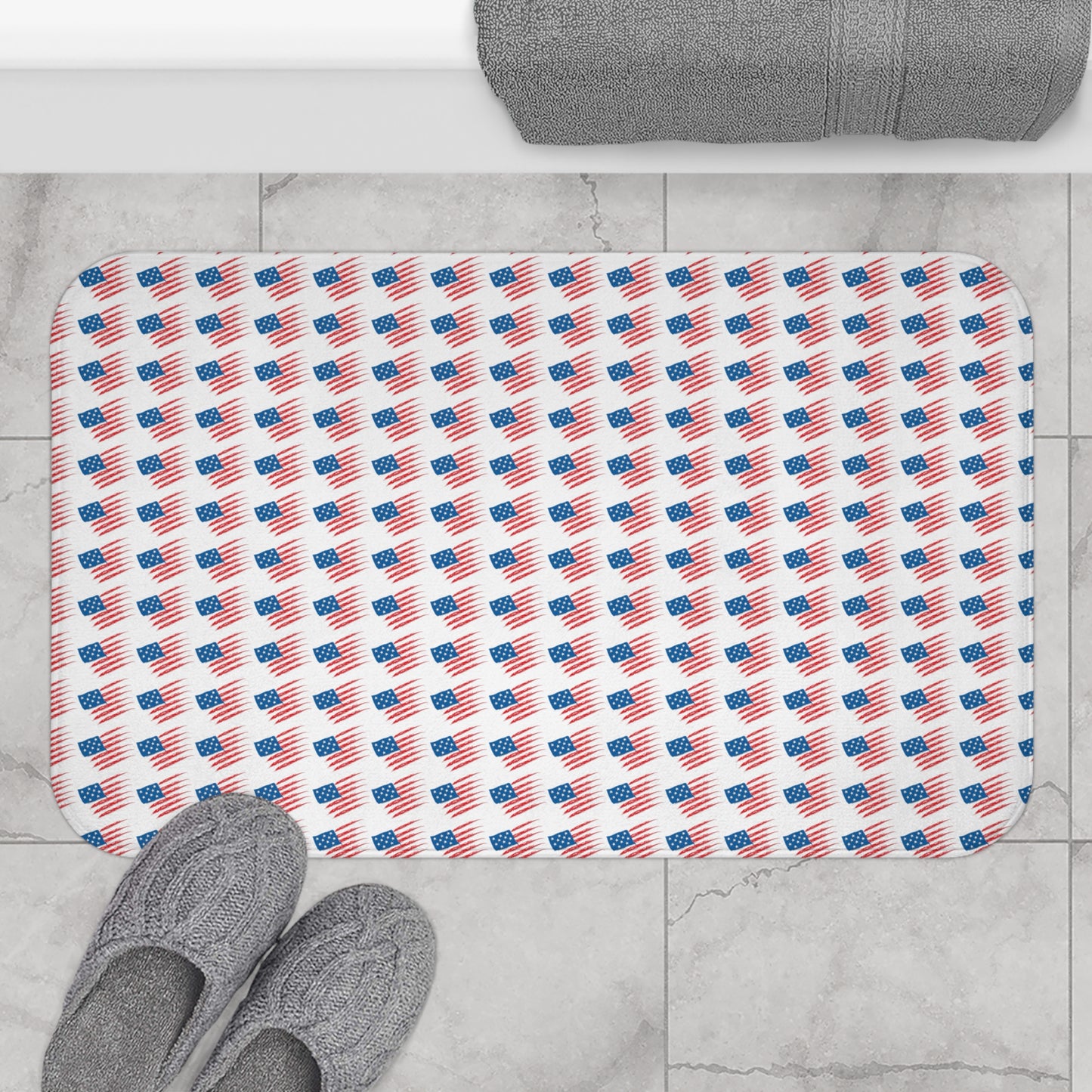 Patriotic Bath Mat with American Flag Design, Shower Mat, Bathroom Decor, Gift for Independence Day, USA Home Decor