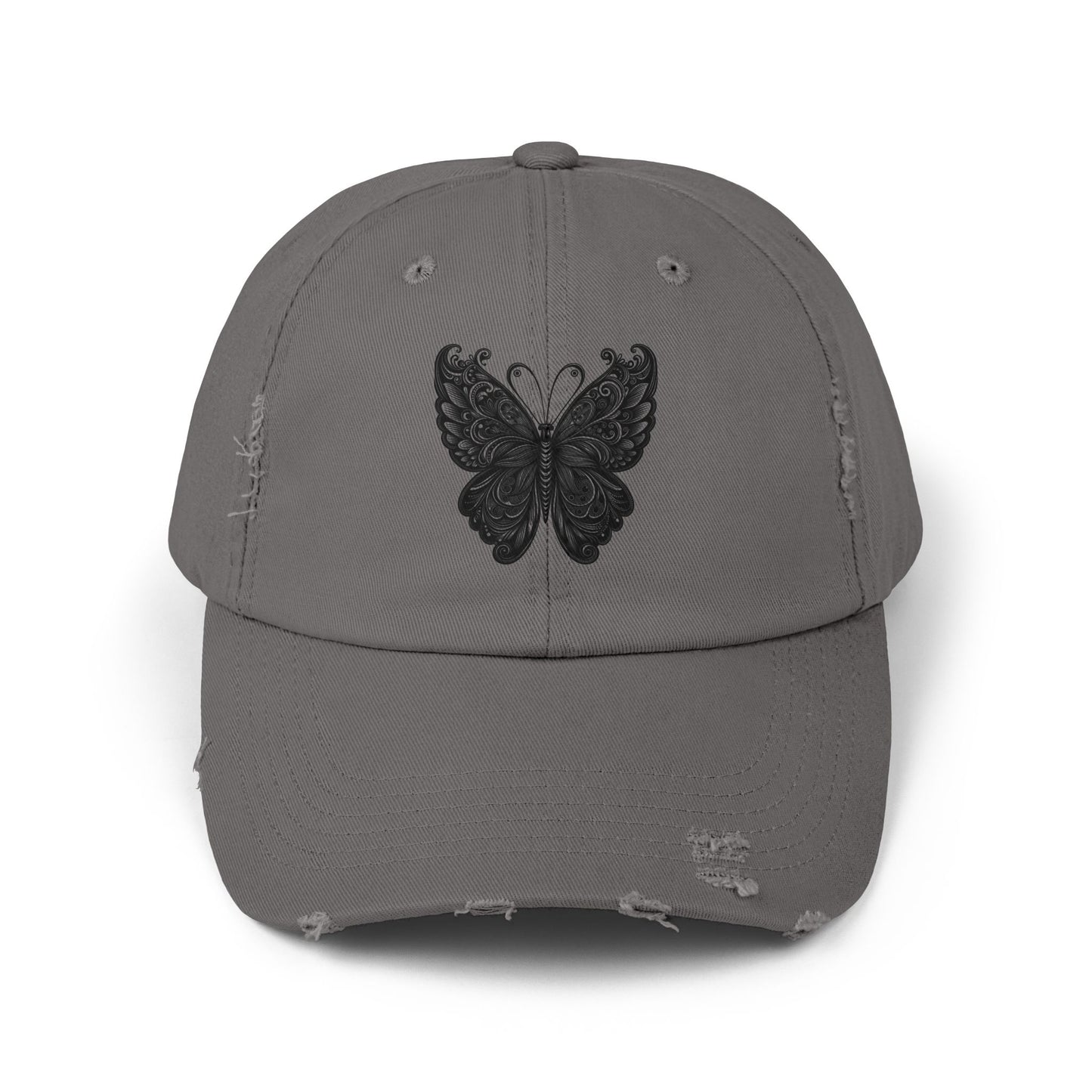 Black Distressed Butterfly Cap | Stylish Unisex Hat for Everyday Wear, Perfect Gift for Birthdays, Fashion Statement