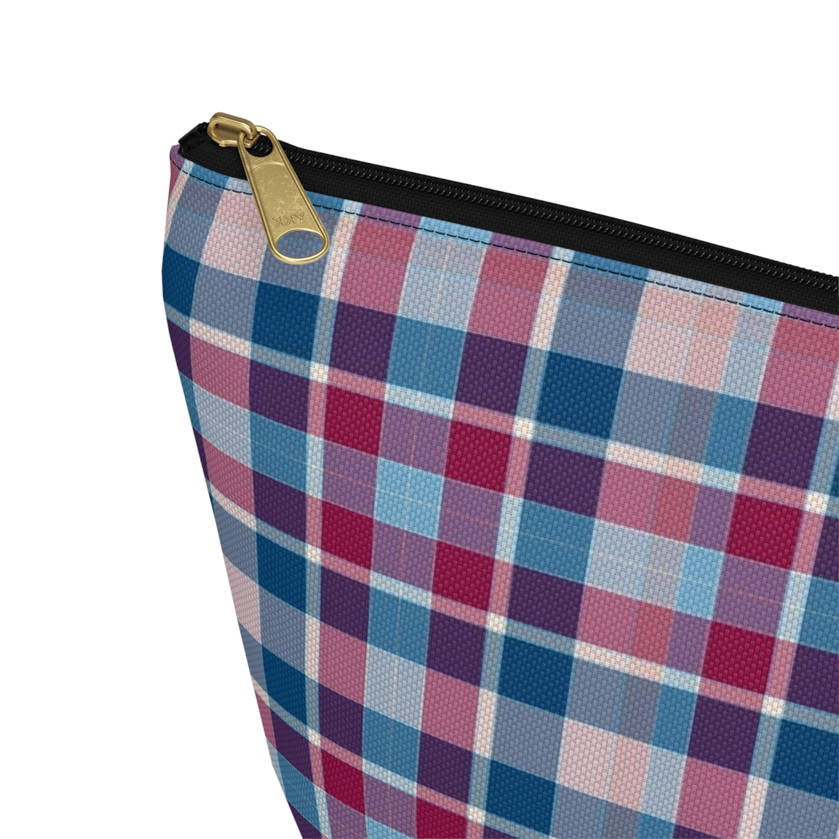 Plaid Accessory Pouch — Blue & Pink Tartan Makeup Bag