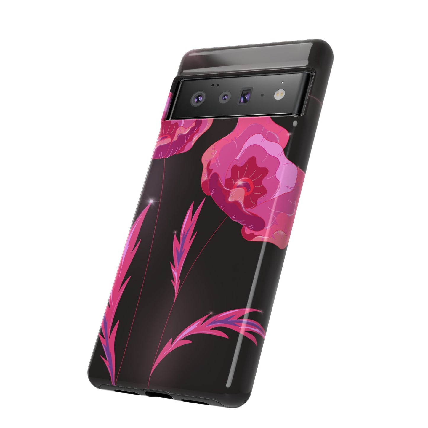 Floral iPhone Case | Tough Cases with Pink Poppy Design, Elegant Flower Phone Cover, Gift for Her, Spring Accessories, Chic Tech