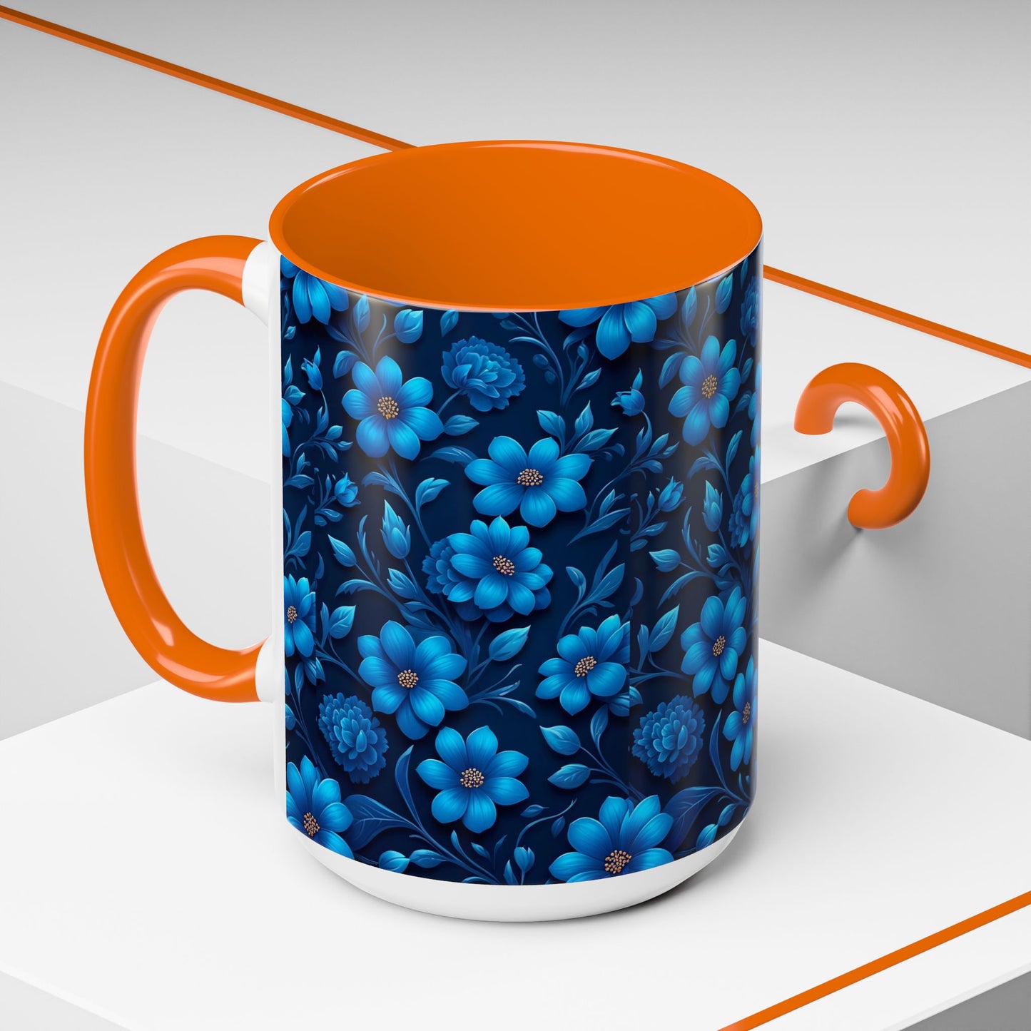 Floral Accent Coffee Mug, Blue Flower Mug, Ceramic Coffee Cup, Gift for Her, Nature-Themed Drinkware, Floral Home Decor, Unique Mug