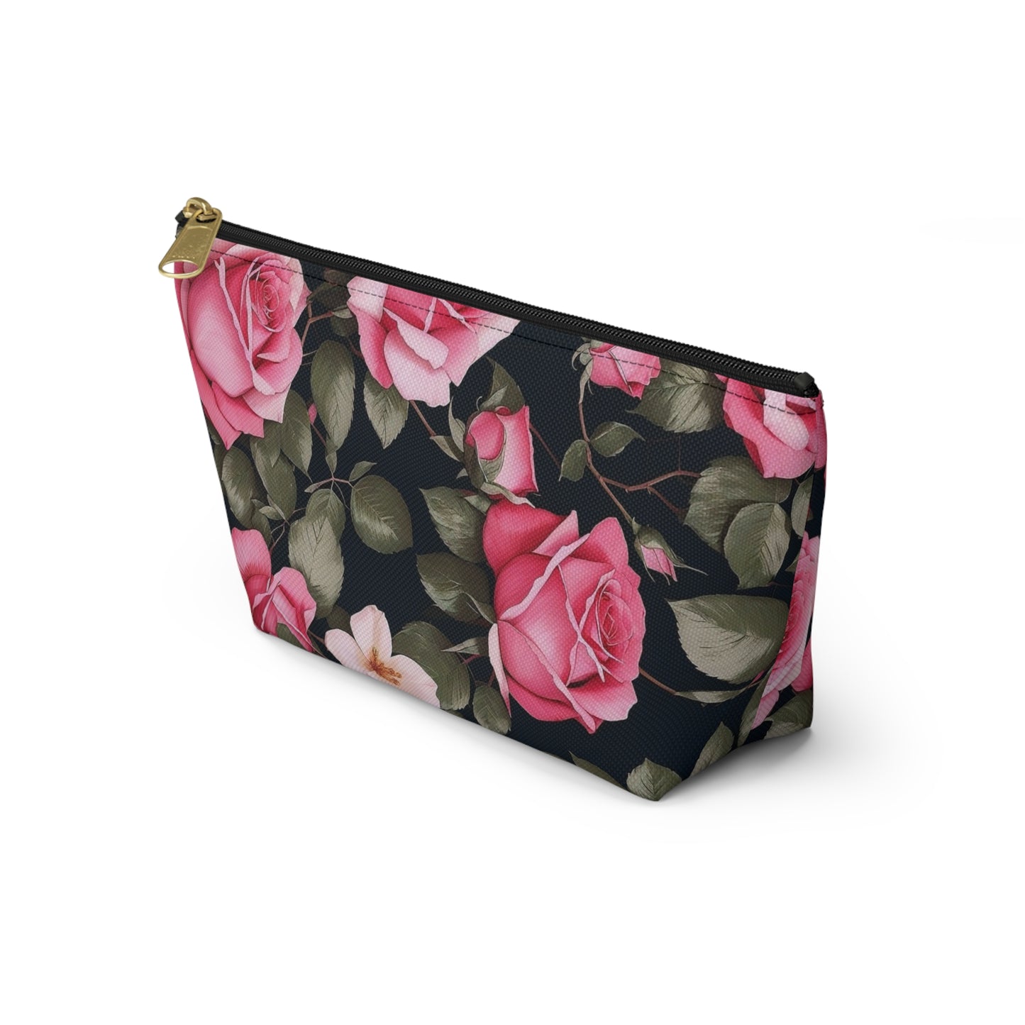 Floral Accessory Pouch, Pink Rose Makeup Bag, Travel Toiletry Case, Elegant Flower Pouch, Gift for Her