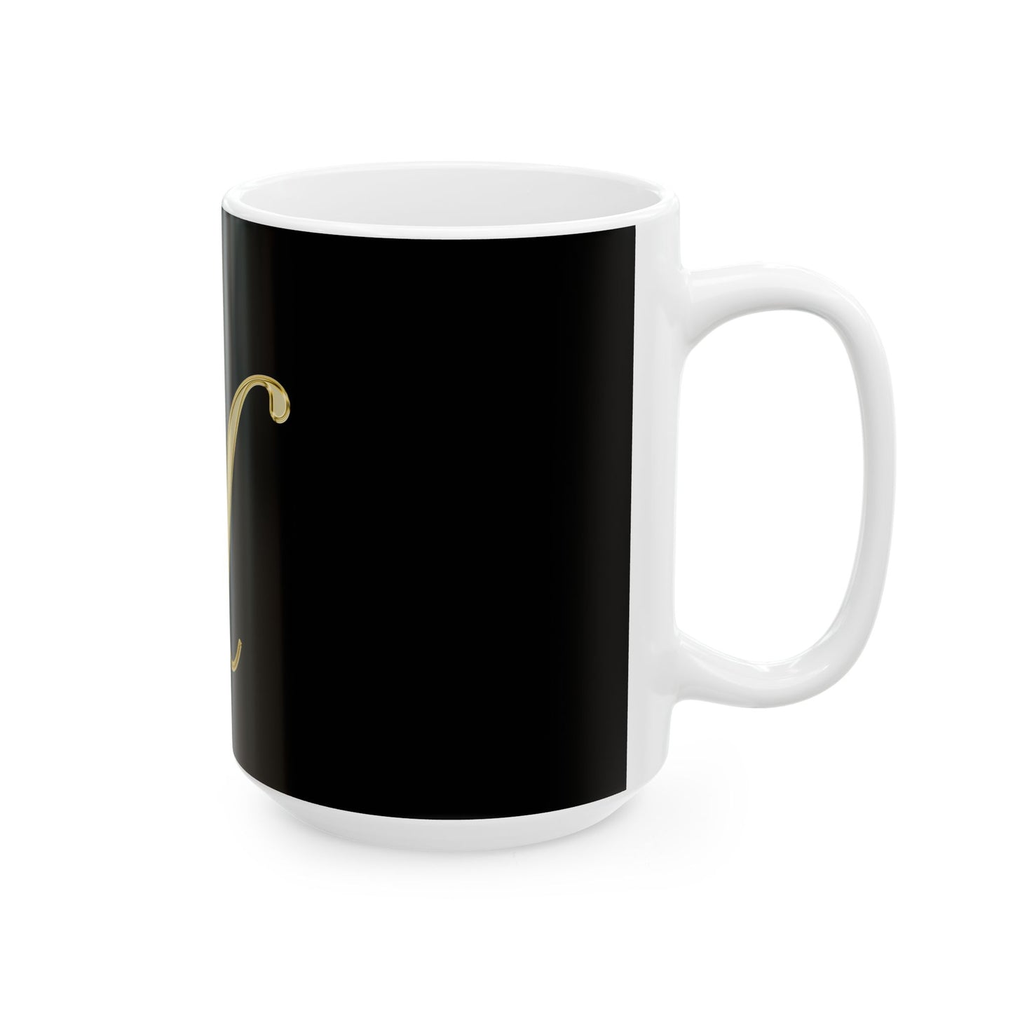 Monogram U Gold Script Ceramic Mug — Elegant Black & Gold Initial Coffee Cup (11oz, 15oz)