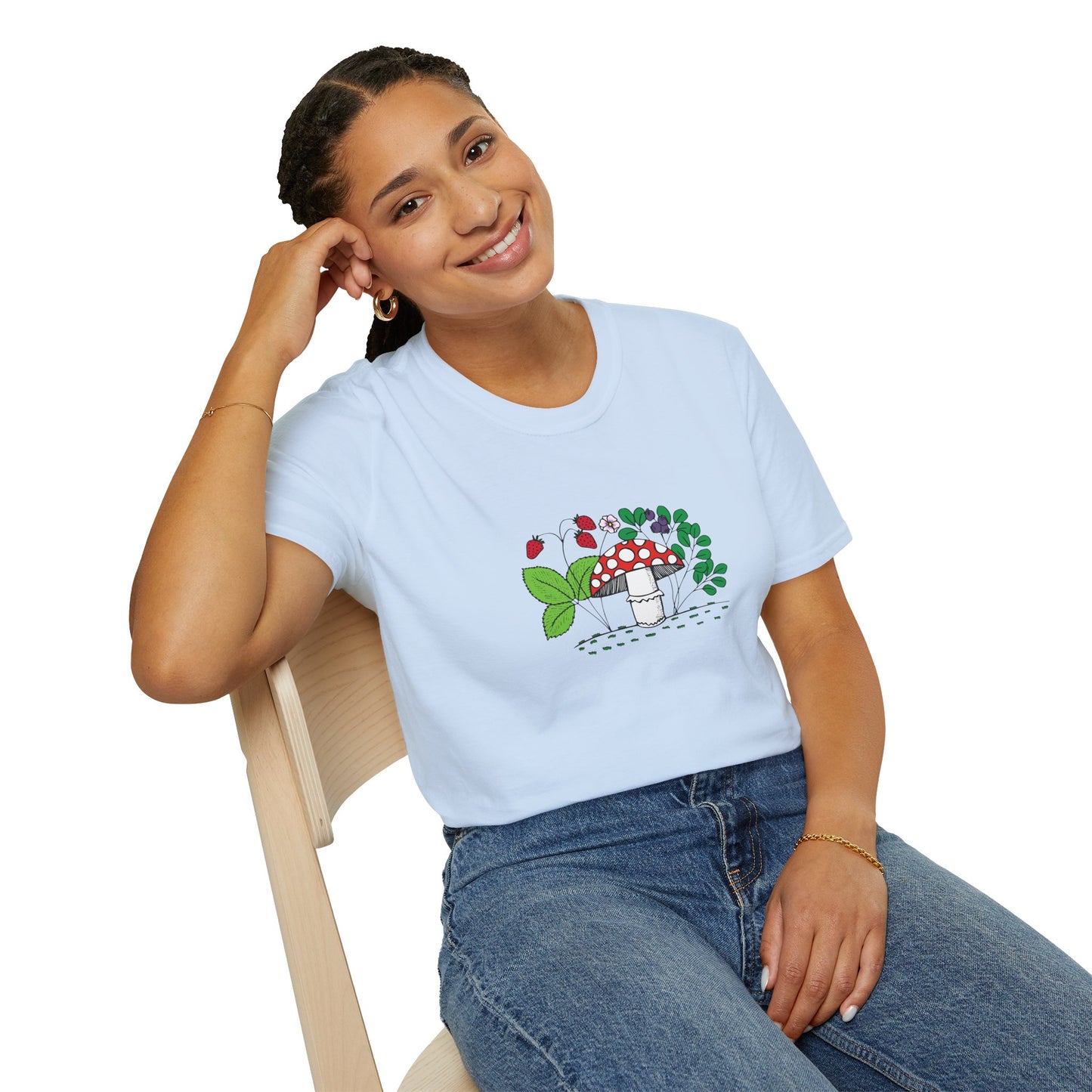 Whimsical Mushroom T-Shirt for Nature Lovers, Casual Tees, Gift for Gardeners, Unisex Softstyle Shirt, Eco-Friendly Apparel