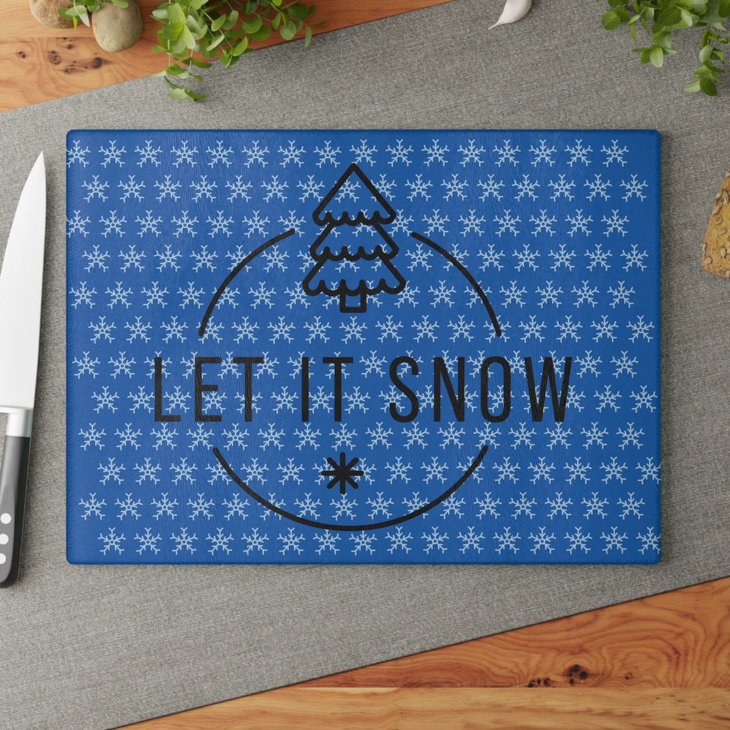 Winter Themed Glass Cutting Board - Let It Snow Design, Holiday Kitchen Decor, Christmas Gift, Festive Cooking, Snowflake Kitchenware