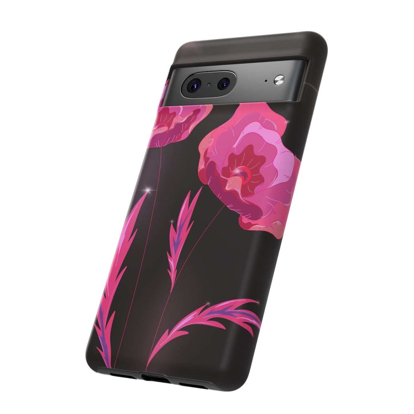 Floral iPhone Case | Tough Cases with Pink Poppy Design, Elegant Flower Phone Cover, Gift for Her, Spring Accessories, Chic Tech