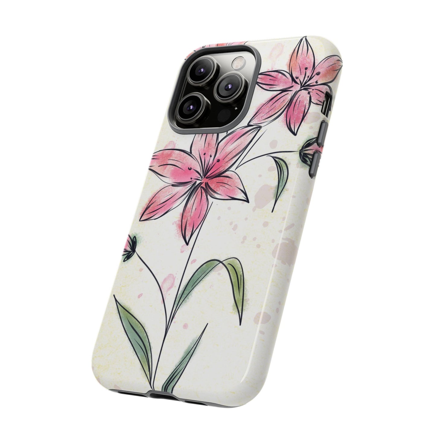 Floral Phone Case with Elegant Pink Lilies, Cute Floral Accessories, Phone Protection, Gift for Her, Stylish Cell Phone Cover