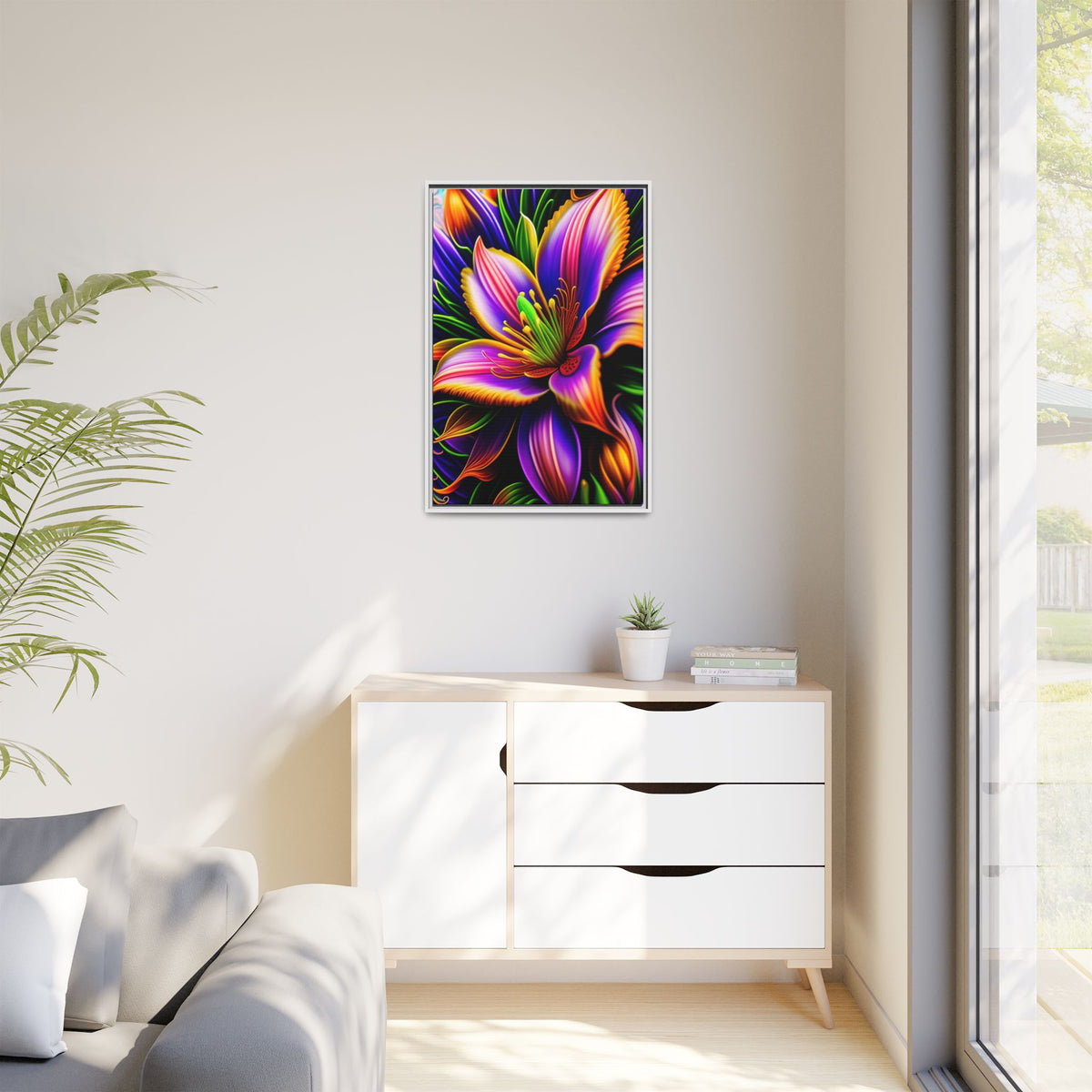 Vibrant Neon Floral Matte Canvas Print — Framed Wall Art