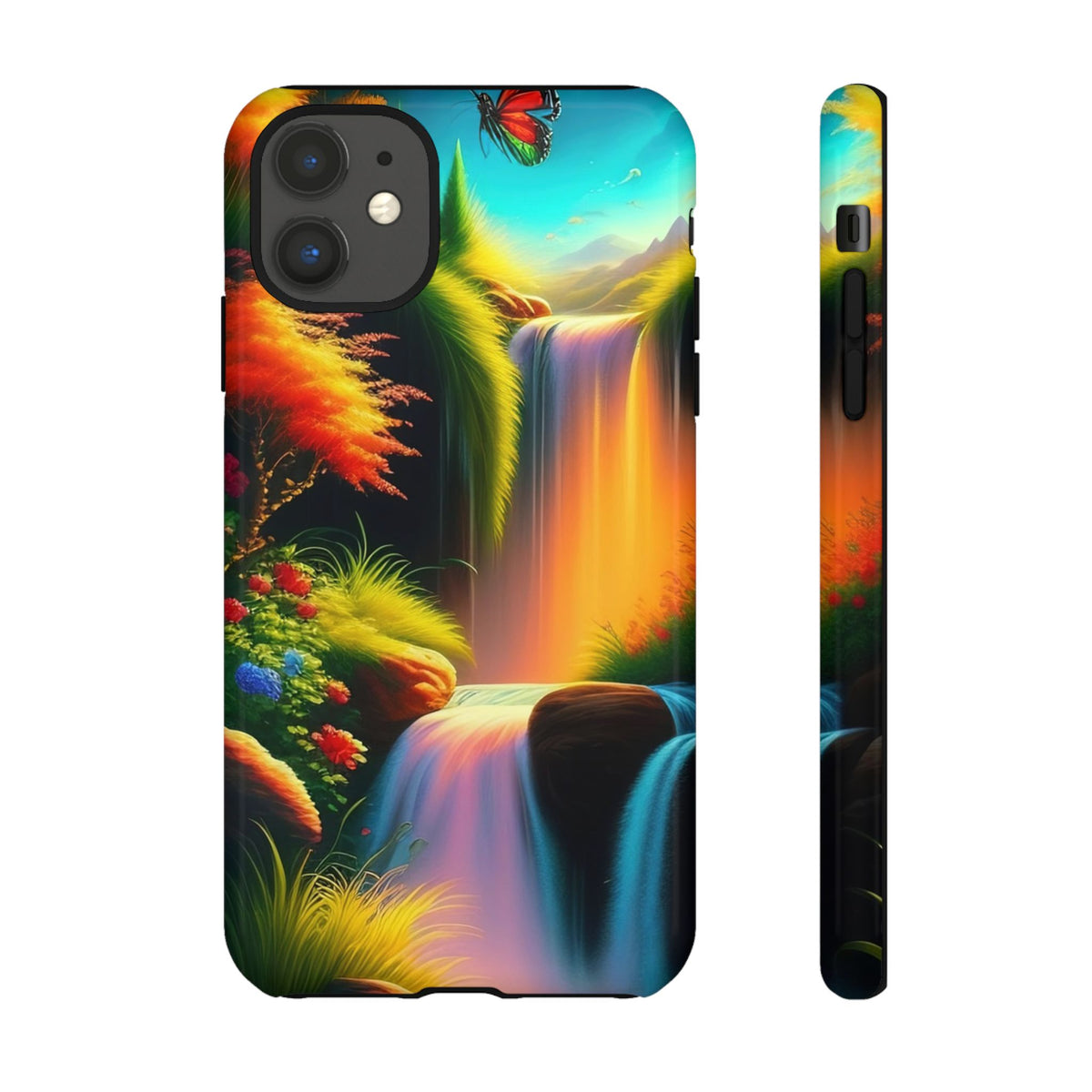 Phone Case - Vibrant Waterfall Landscape with Butterfly | Colorful Nature Protective Case