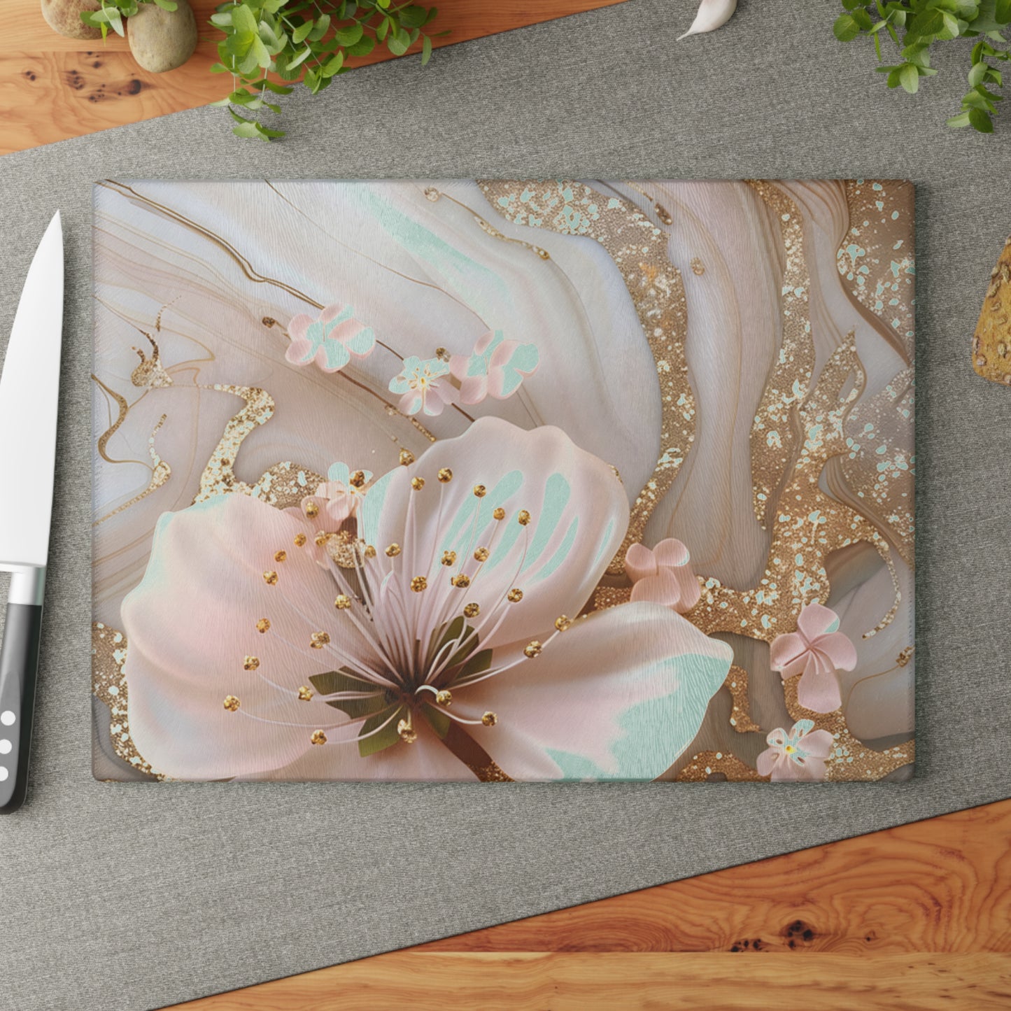 Elegant Floral Glass Cutting Board - Kitchen Decor