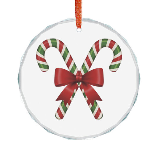 Candy Cane Bow Crystal Glass Ornament — Heart-Shaped Christmas Tree Decoration