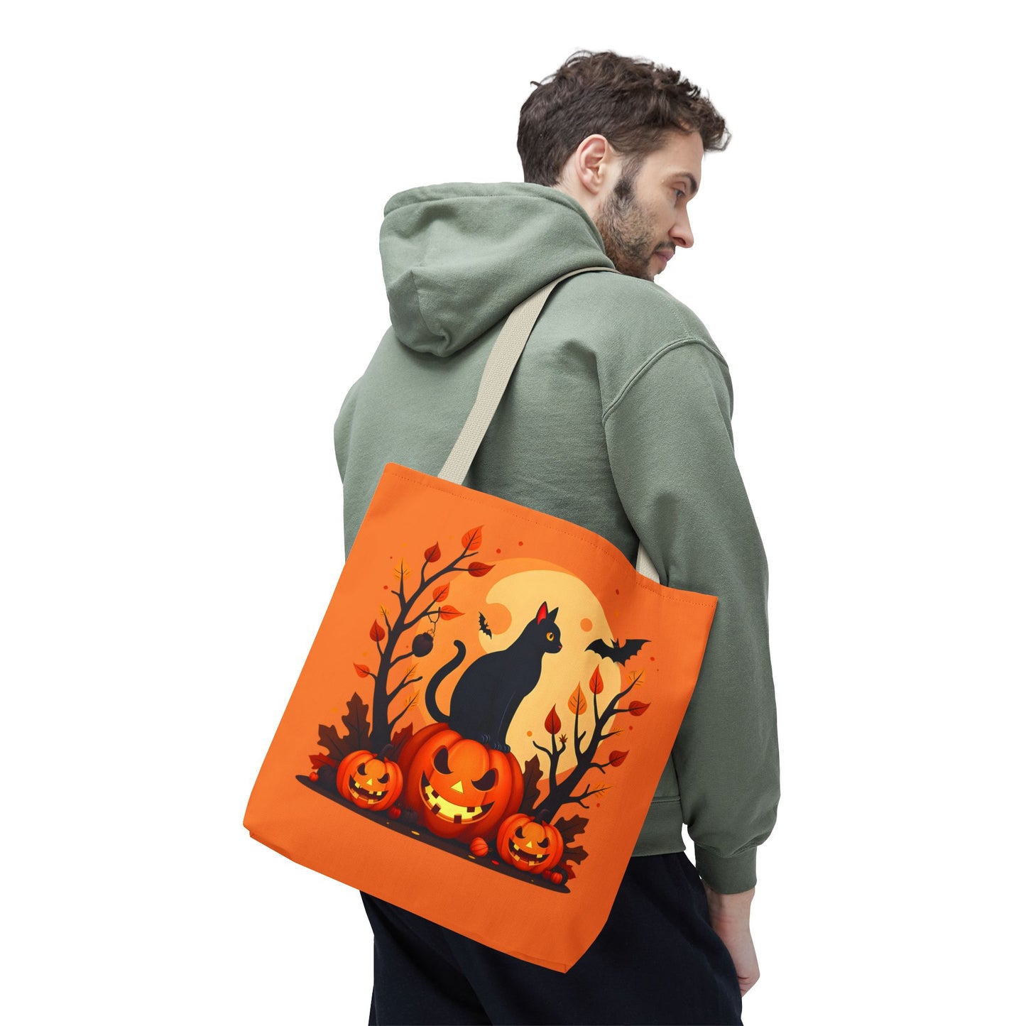 Halloween Cat Tote Bag | Spooky Halloween Accessory, Trick or Treat, Gift for Cat Lovers, Fall Fashion Must-Have, Pumpkin Decor