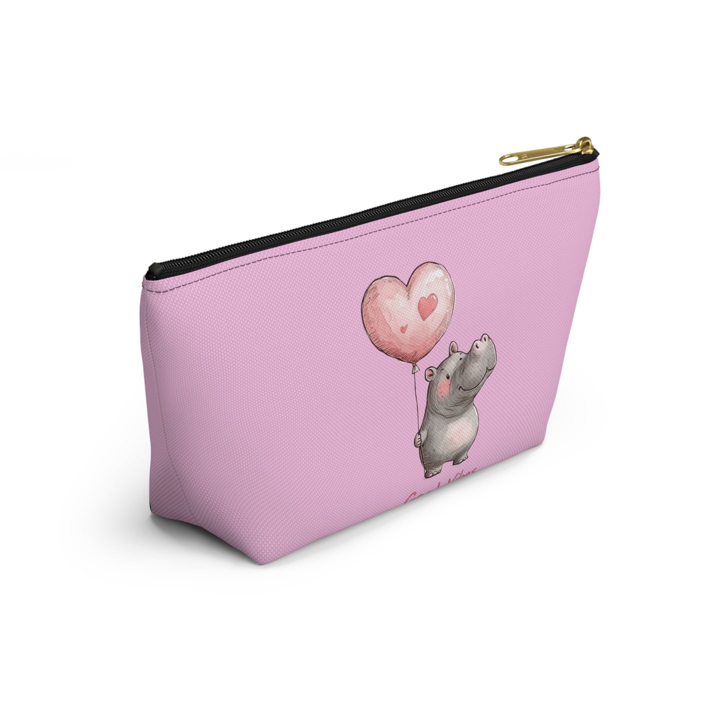 Cute Hippo Good Vibes Accessory Pouch, Makeup Bag, Travel Organizer, Gift for Animal Lovers, Cute Pink Storage Bag