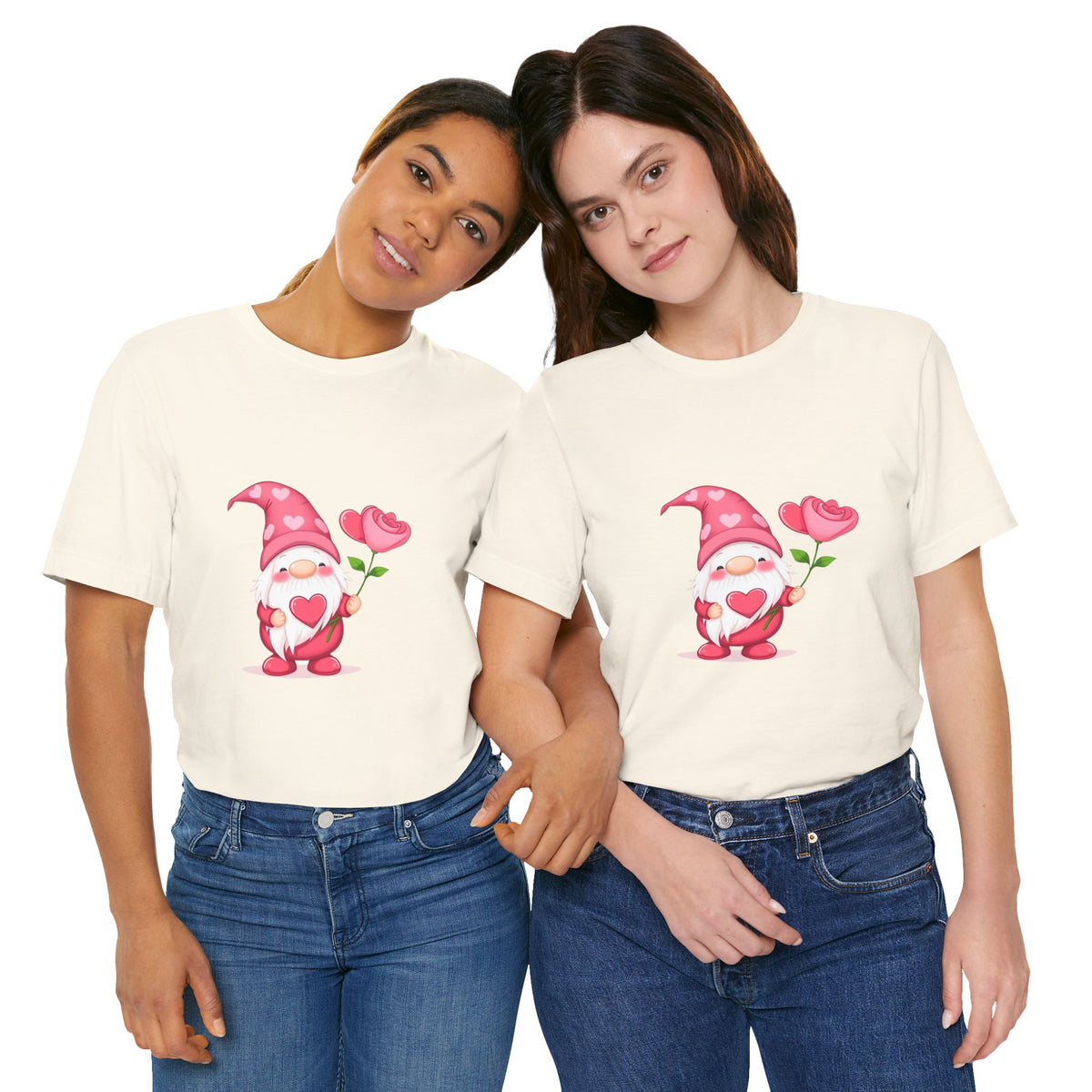 Valentine Gnome T‑Shirt — Cute Pink Gnome Holding Rose Tee