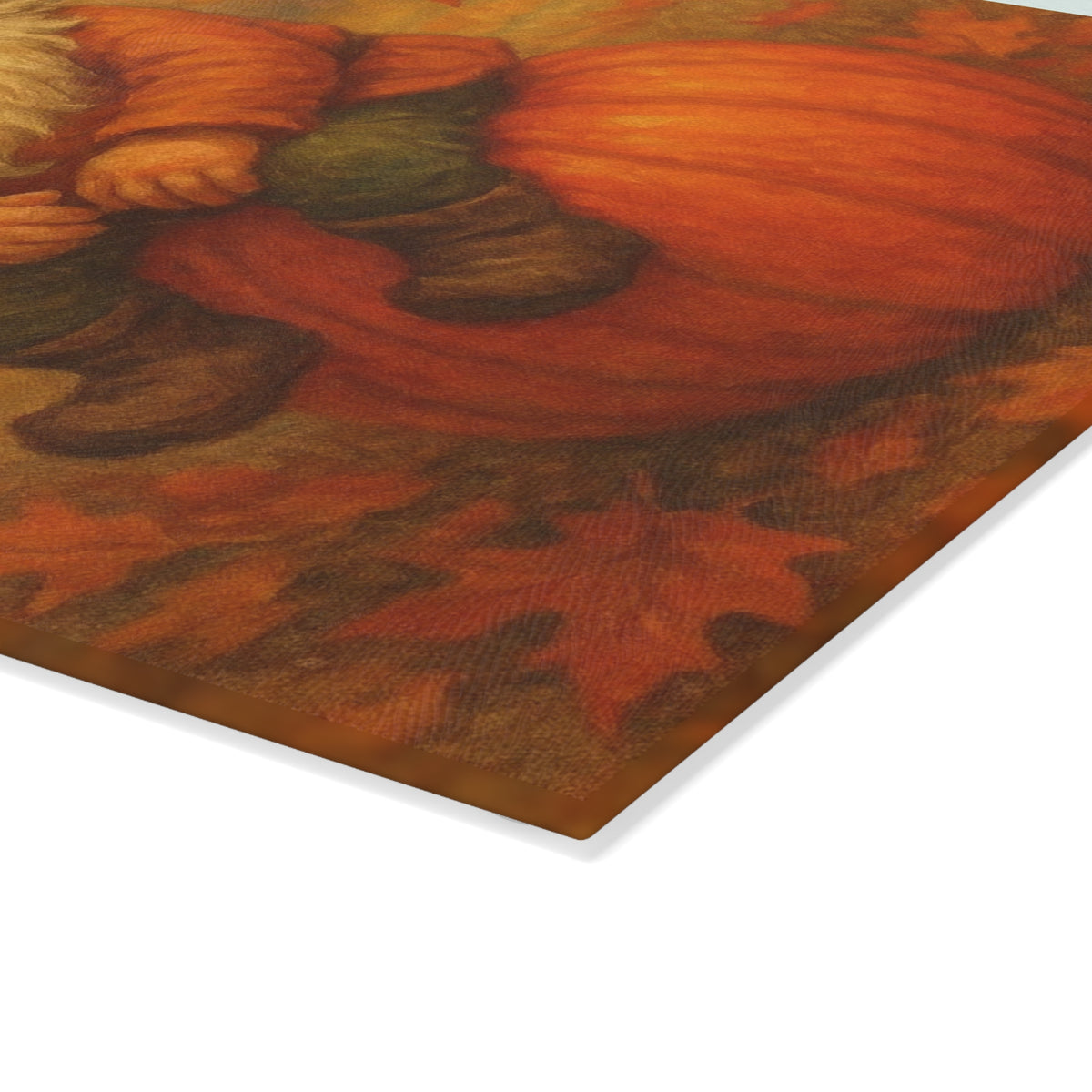 Autumn Gnome Glass Cutting Board, Fall Kitchen Decor, Gnome Themed Gifts, Thanksgiving Serving Board, Harvest Decoration