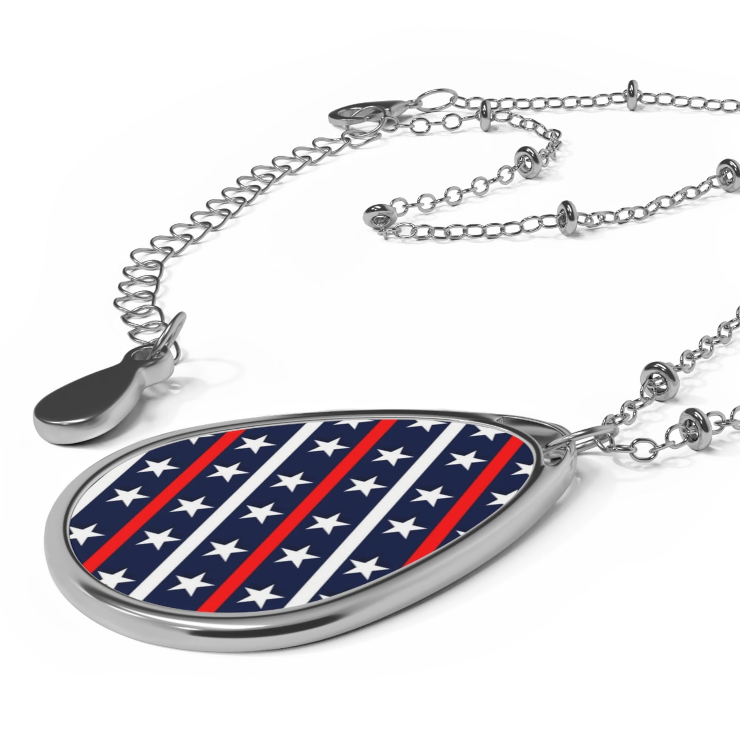 Patriotic Oval Necklace, Americana Jewelry, Red White Blue Pendant, Memorial Day Gift, 4th of July Statement Piece, Everyday Wear