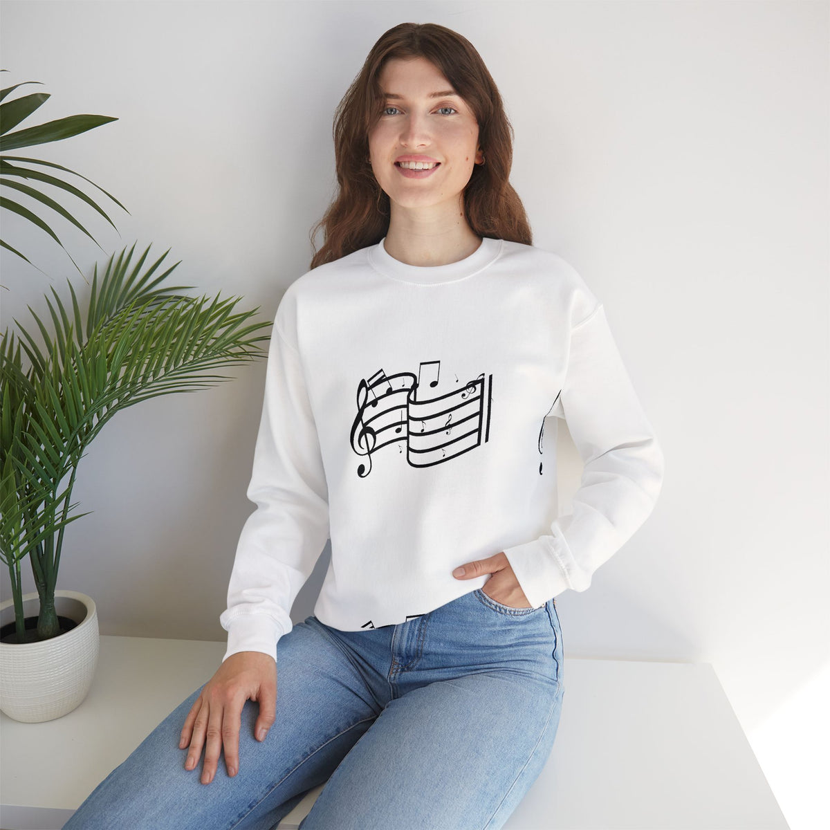 Music Notes Crewneck Sweatshirt – Minimal Sheet Music Design