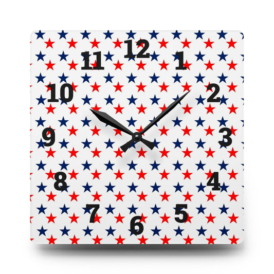 Acrylic Wall Clock stars red white and blue