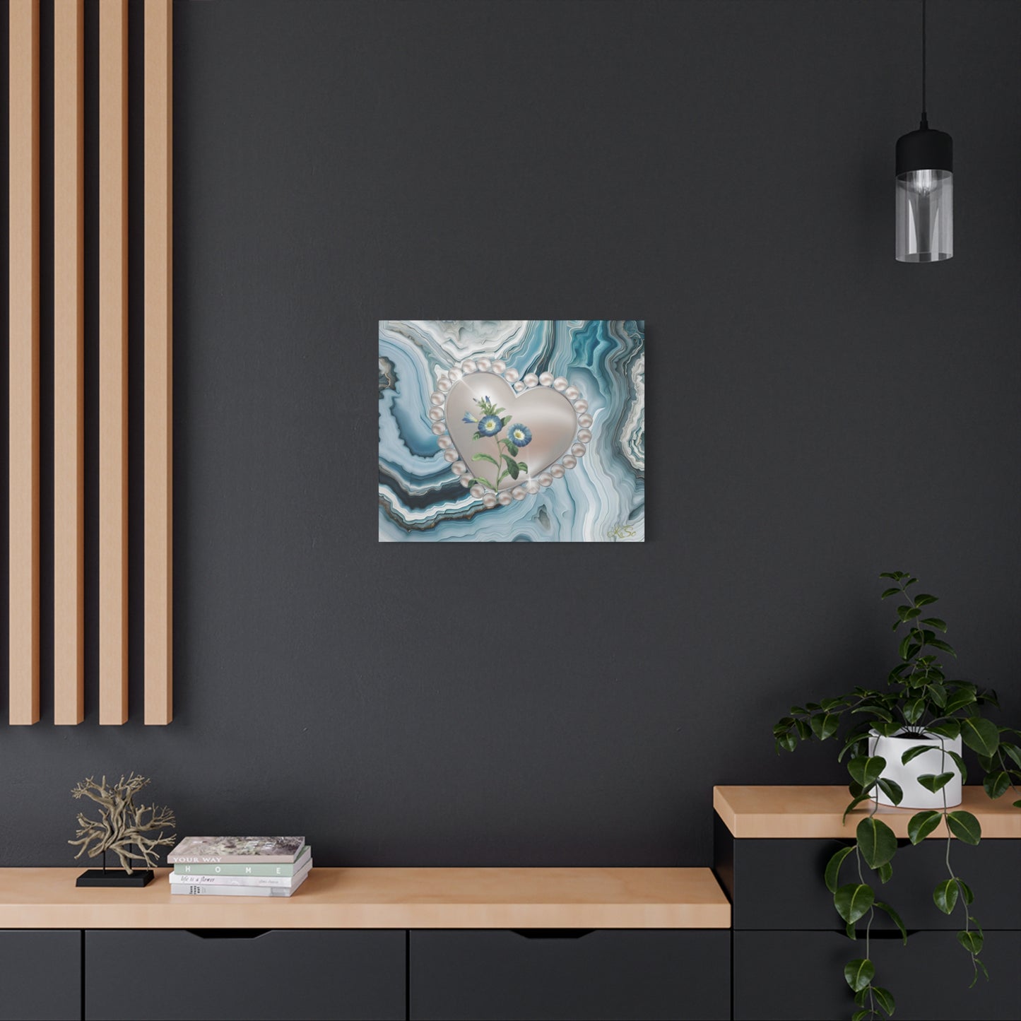 Elegant Floral Heart Canvas Wall Art, Modern Home Decor, Gift for Her