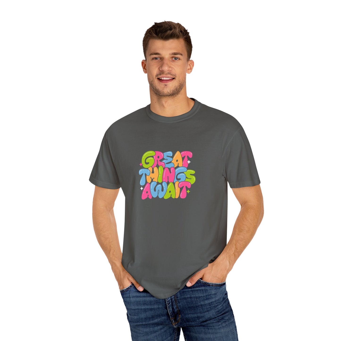 Colorful Positive Vibes T-Shirt, Great Things Await Tee