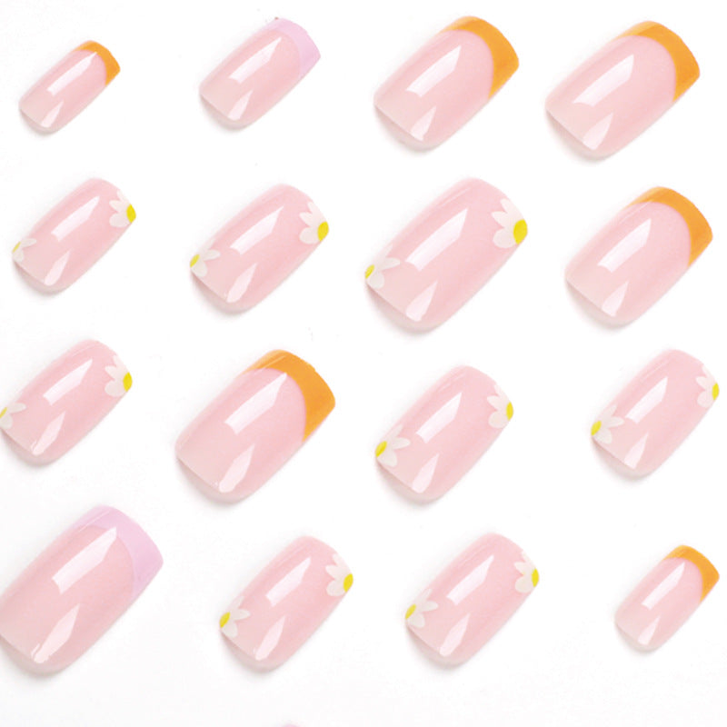 press on nails, French yellow purple edge flower removable manicure nails patch wholesale fake nails nails piece – Image 3