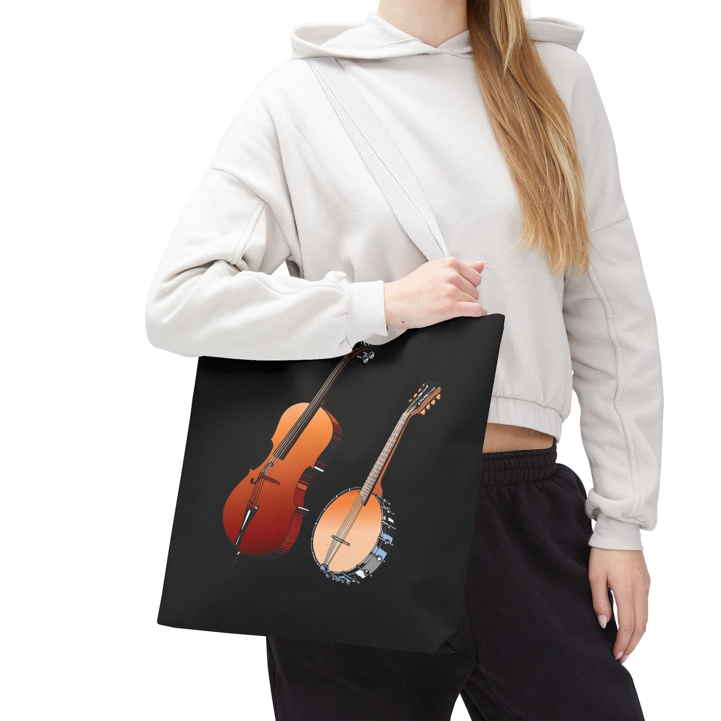 Musical Instruments Tote Bag, Music Lover Gift, Banjo and Cello Design, Stylish Grocery Tote, Concert Bag, Eco-Friendly Carryall