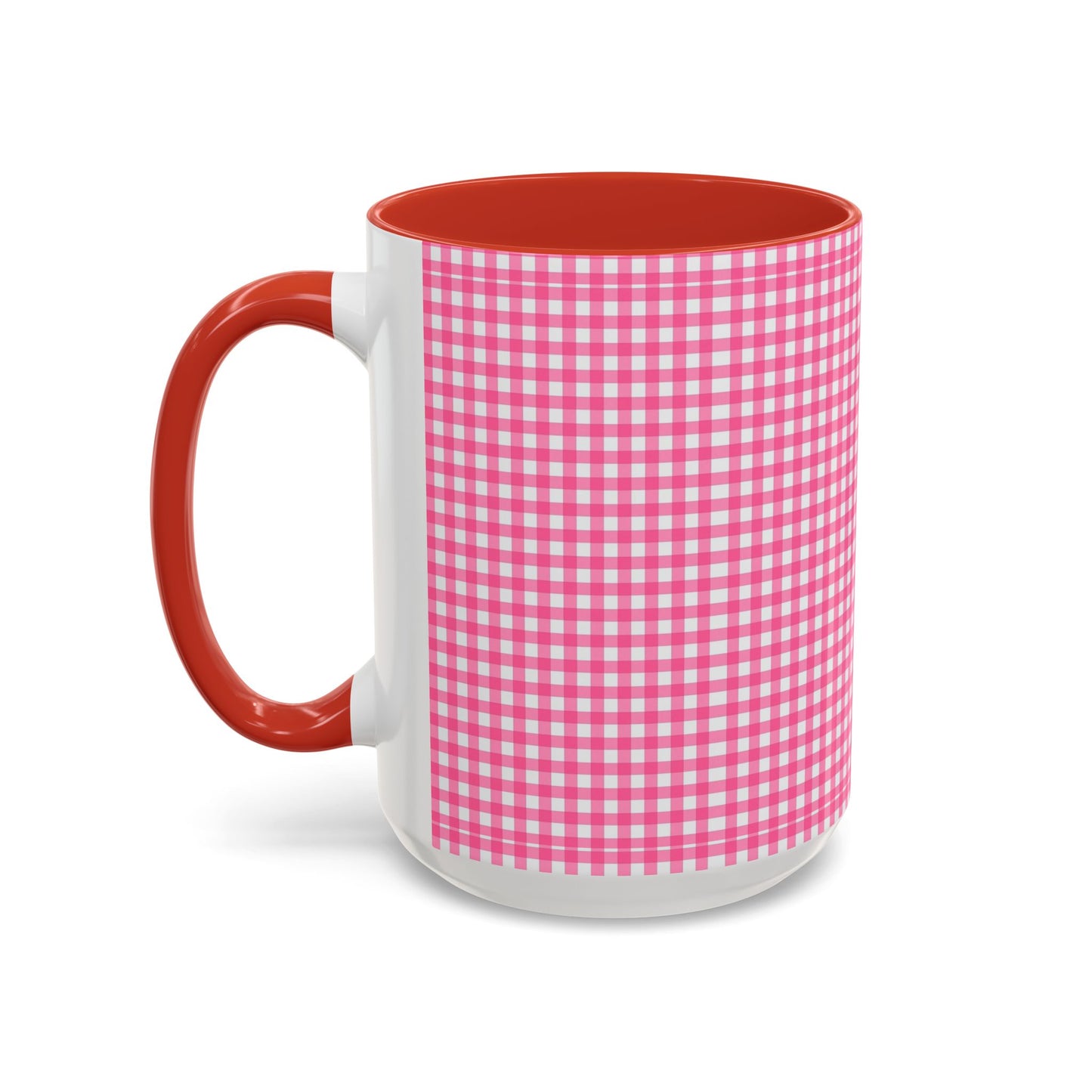 Pink Gingham Accent Coffee Mug, Cute Kitchen Decor, Gift for Coffee Lovers, Home Office Mug, Spring and Summer Vibes