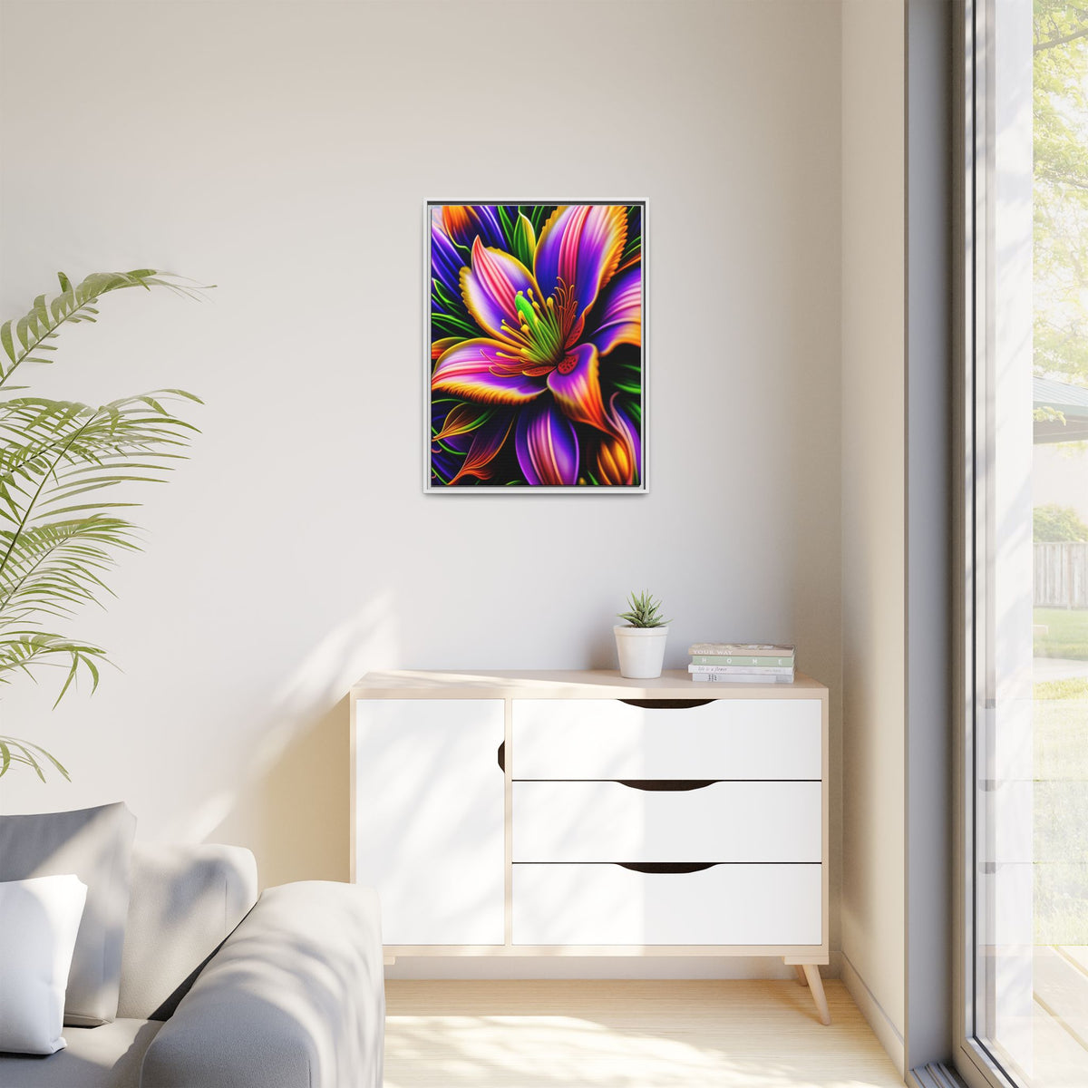 Vibrant Neon Floral Matte Canvas Print — Framed Wall Art