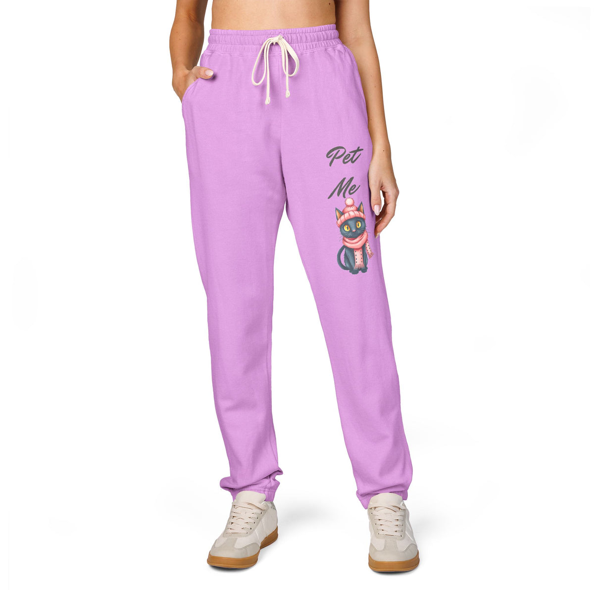 Sweatpants — Colorful Cosmic Cat Graphic "Pet Me" Joggers
