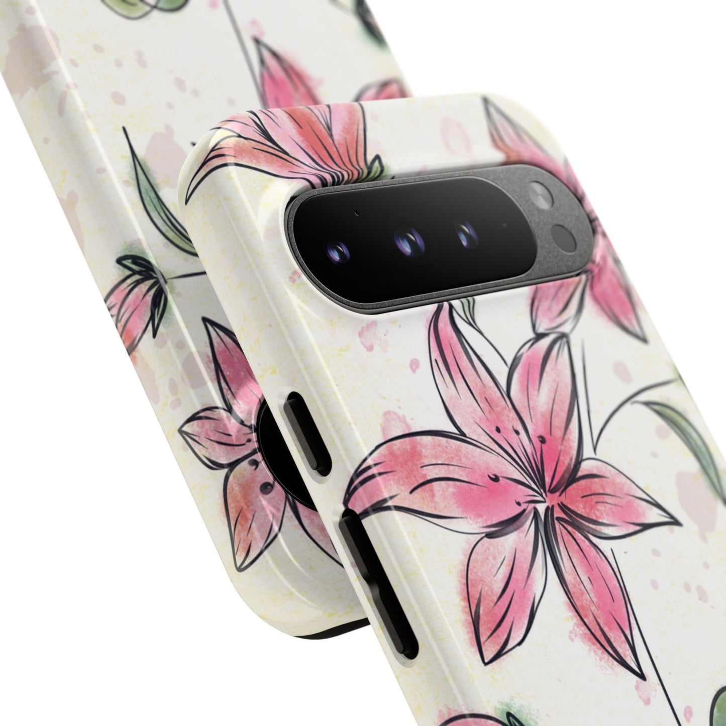 Floral Phone Case with Elegant Pink Lilies, Cute Floral Accessories, Phone Protection, Gift for Her, Stylish Cell Phone Cover