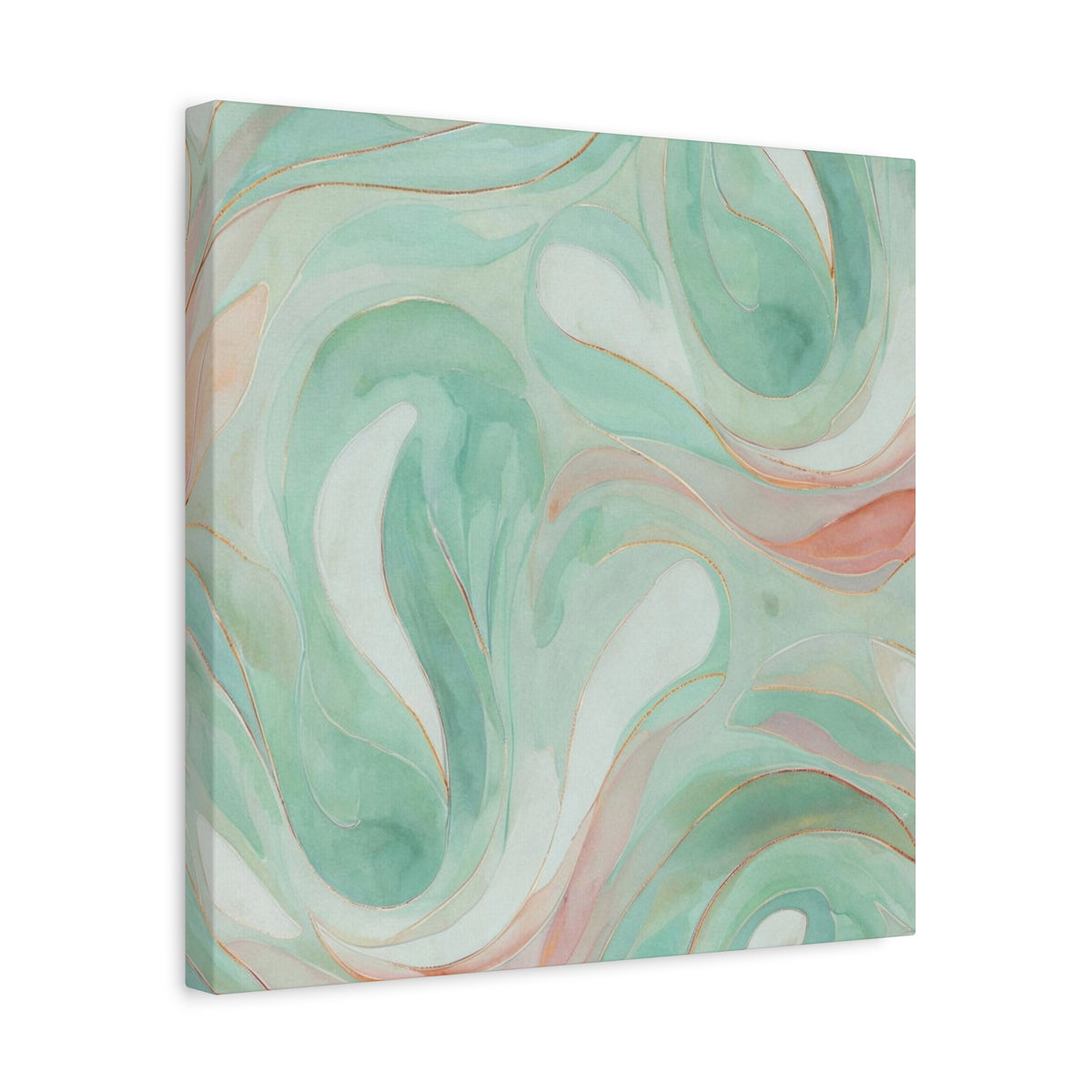 Abstract Green Marble Canvas Print — Teal & Coral Swirl Wall Art