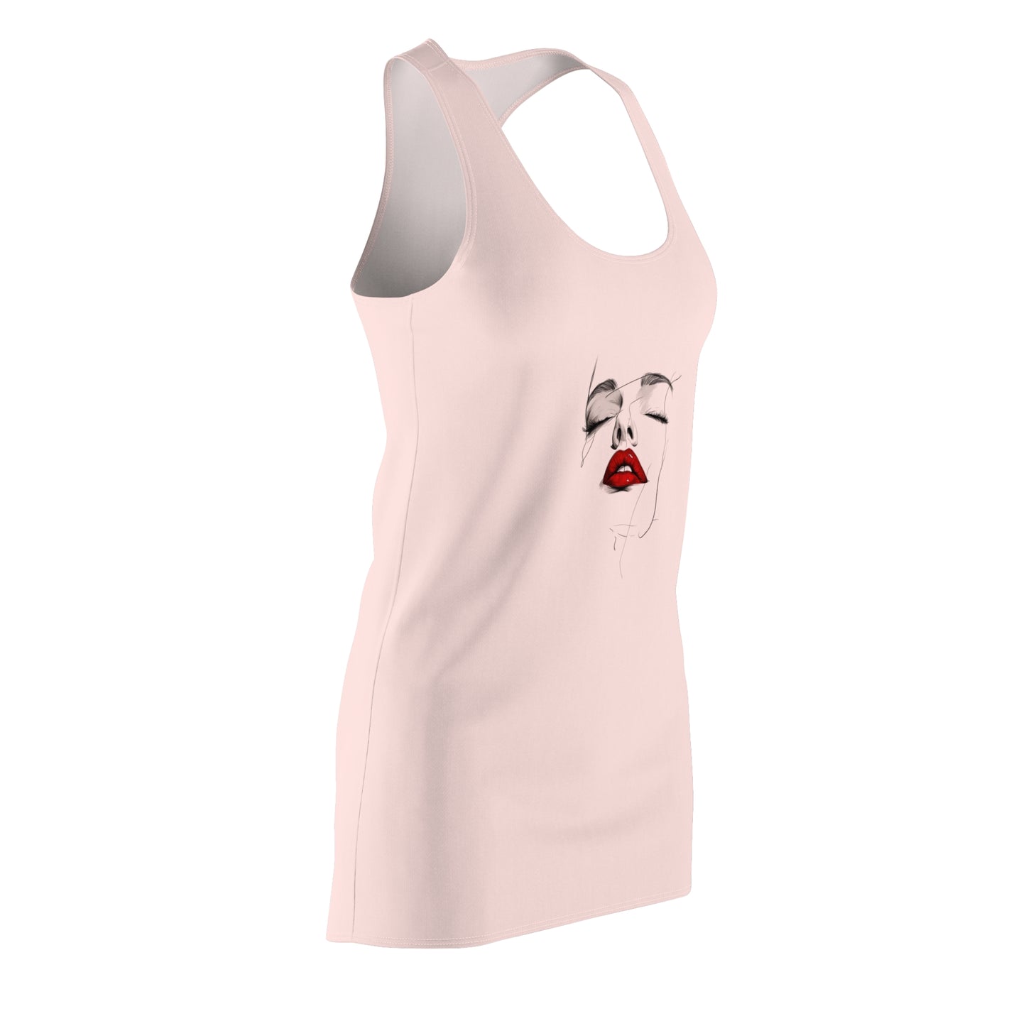 Women's Racerback Dress with Elegant Red Lips Design | Summer Fashion, Casual Wear, Beach Cover-Up, Gift for Her, Trendy Outfit