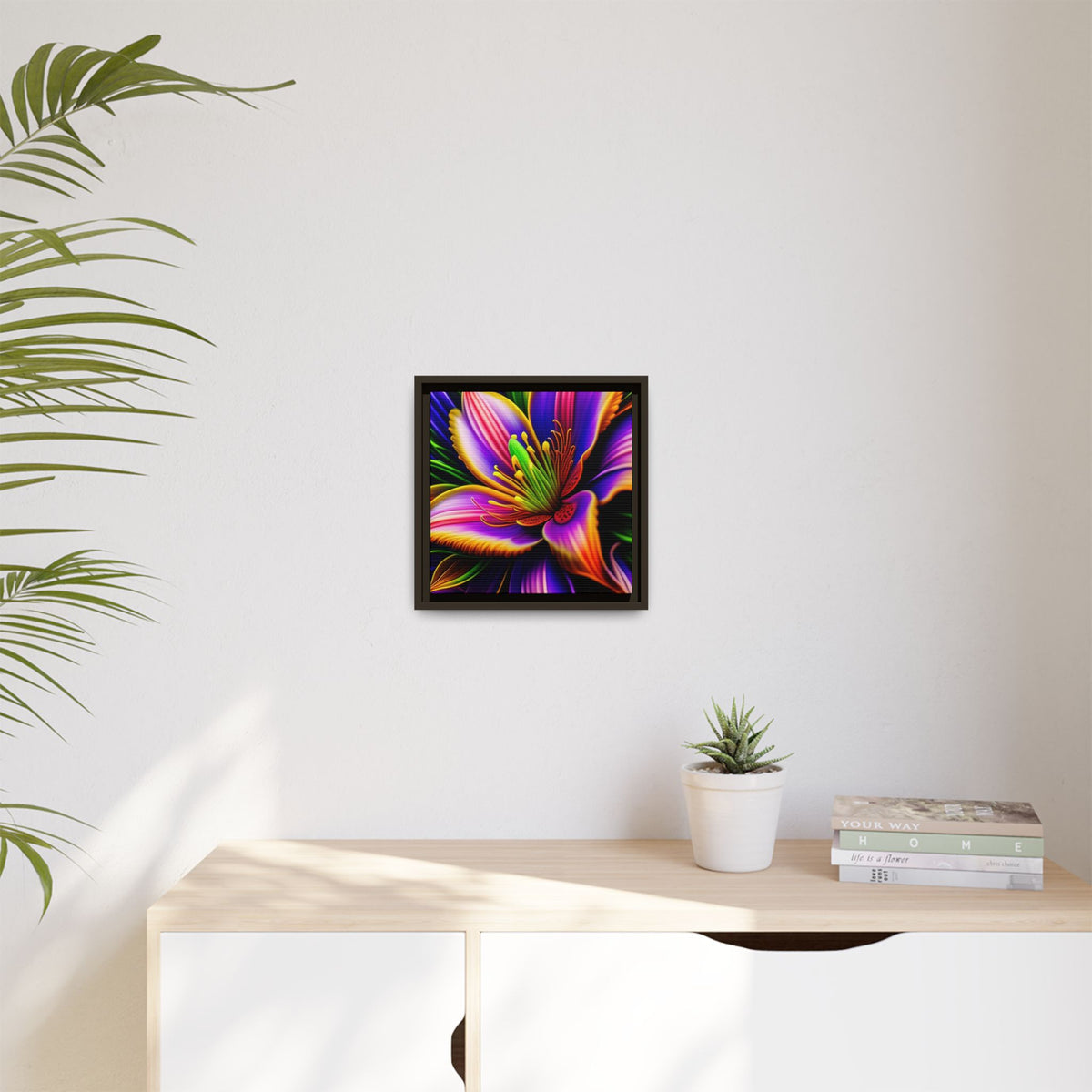 Vibrant Neon Floral Matte Canvas Print — Framed Wall Art