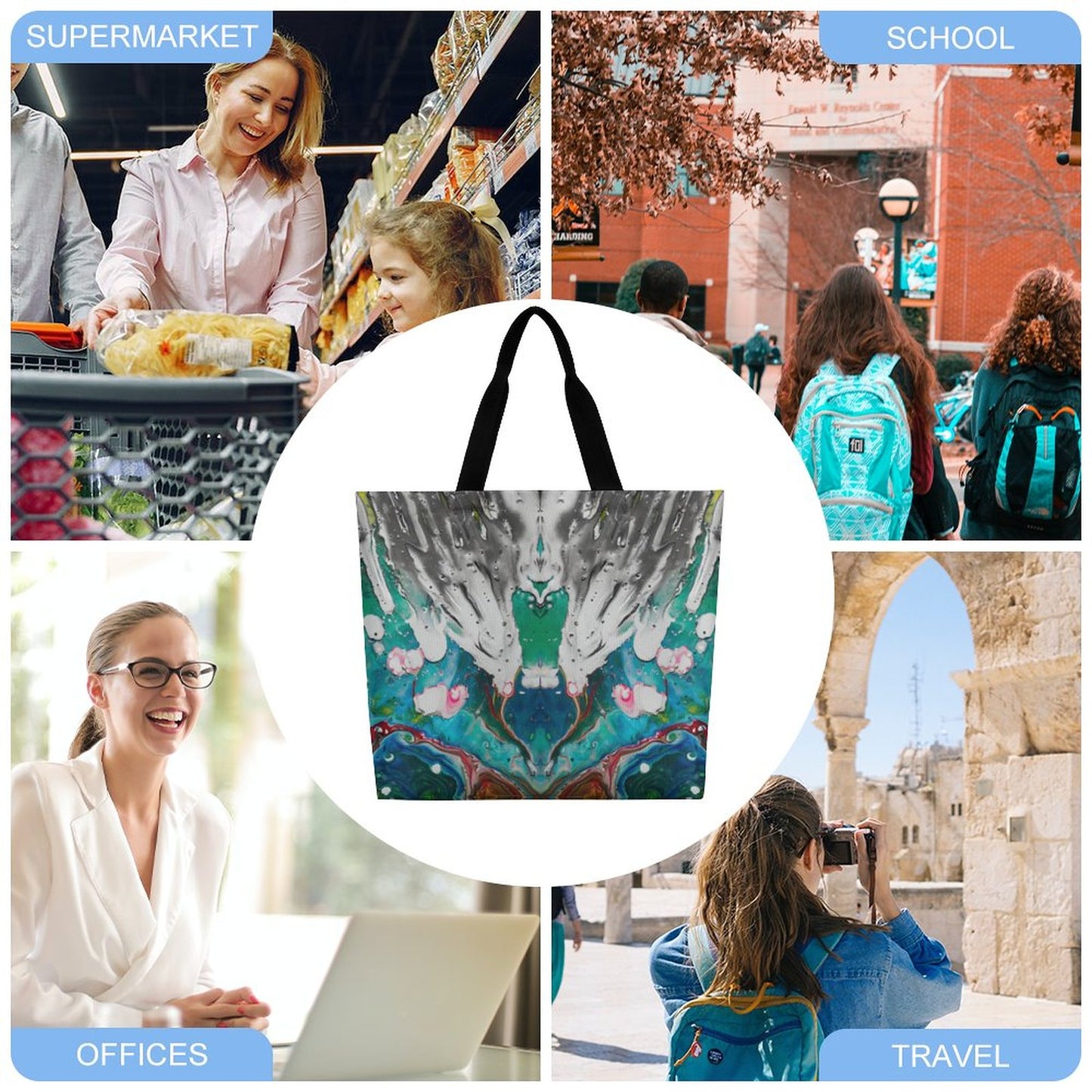 Large One Shoulder Shopping Bag Multicolor