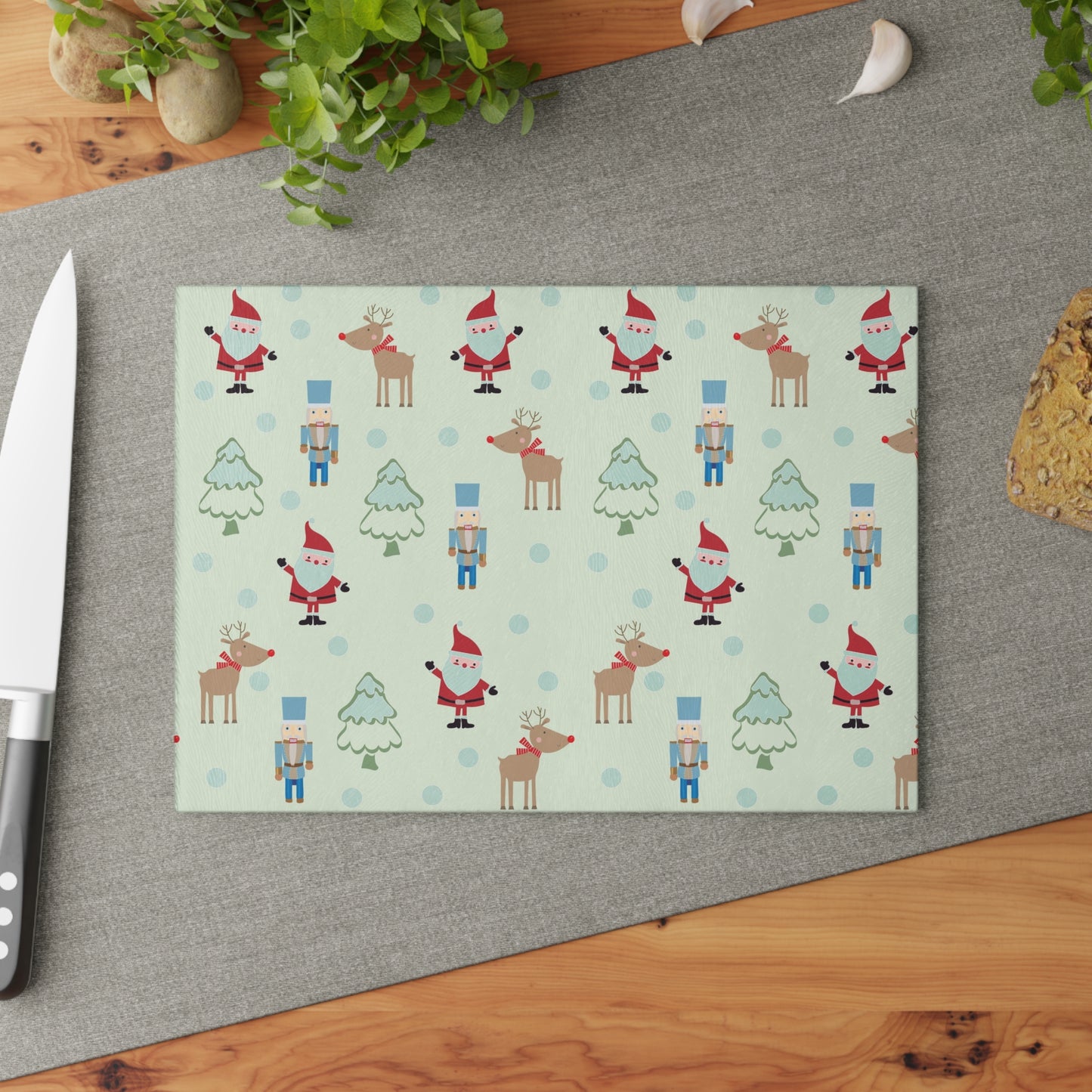 Festive Holiday Glass Cutting Board, Christmas Kitchen Decor, Seasonal Cooking Gift, Merry & Bright Kitchenware, Unique Holiday Tableware
