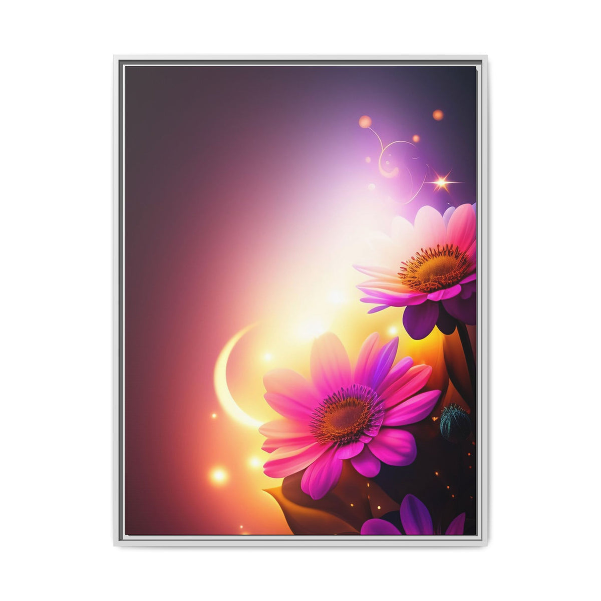 Framed Floral Canvas Art — Pink Daisies Sunset Wall Print