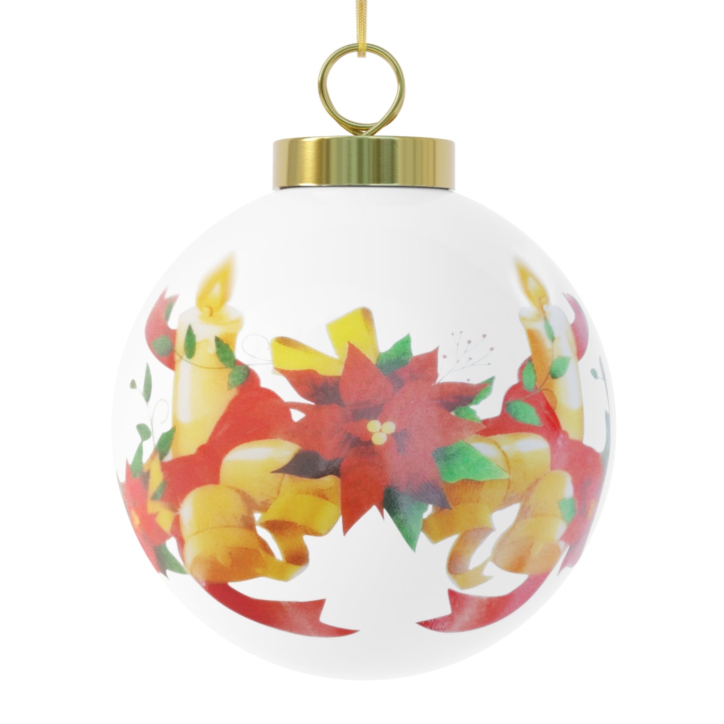 Christmas Ball Ornament, Festive Holiday Decor, Personalized Tree Ornament, Santa & Poinsettia Design, Christmas Gift, Holiday Keepsake