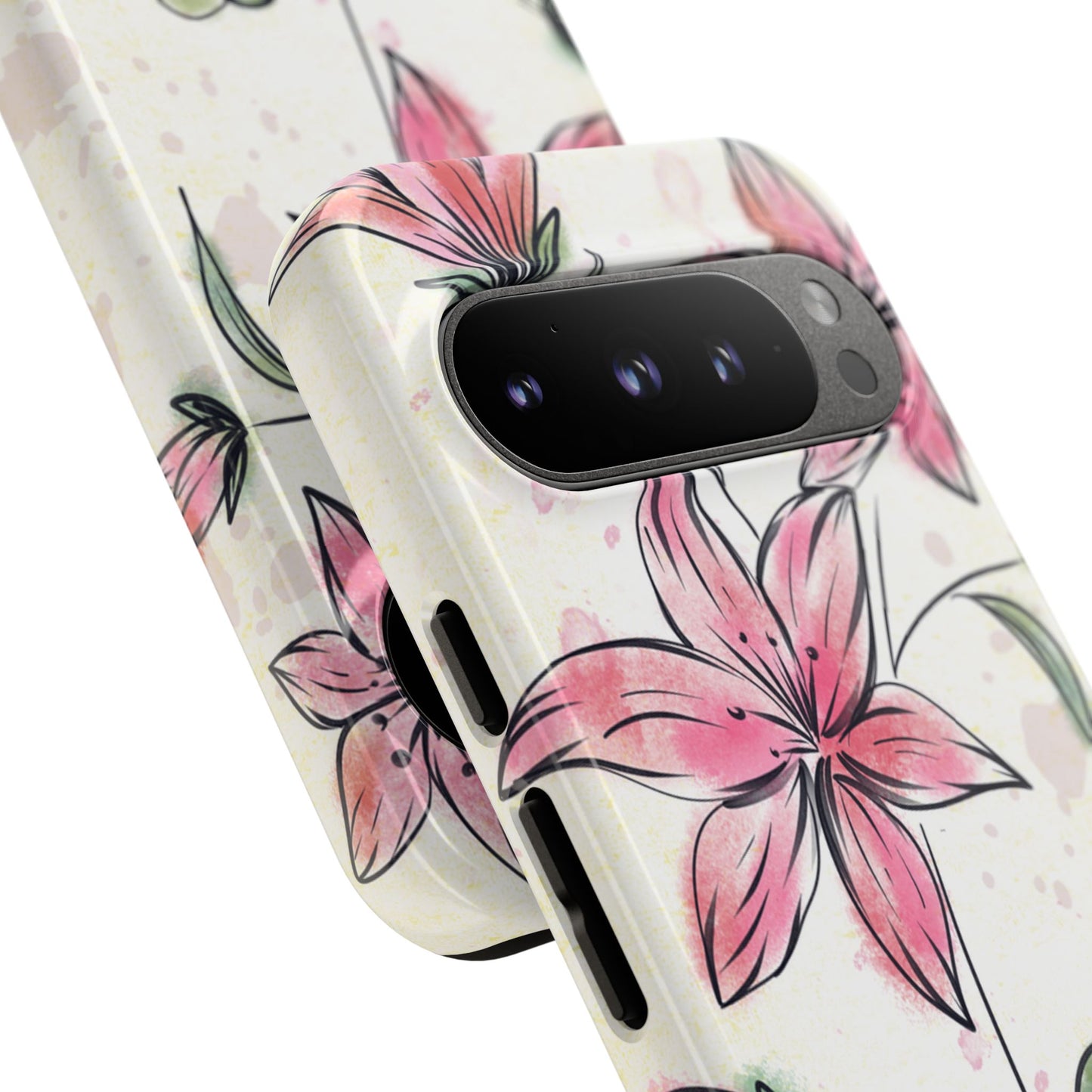 Floral Phone Case with Elegant Pink Lilies, Cute Floral Accessories, Phone Protection, Gift for Her, Stylish Cell Phone Cover