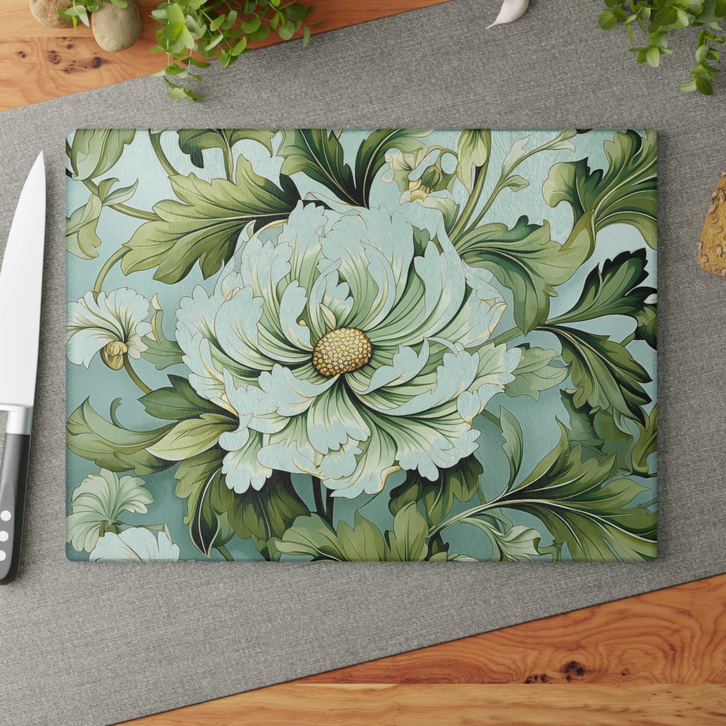 Floral Glass Cutting Board - Elegant Kitchen Decor, Gift for Cooks, Flower Kitchenware, Home Cooking, Mother's Day, Wedding Gift