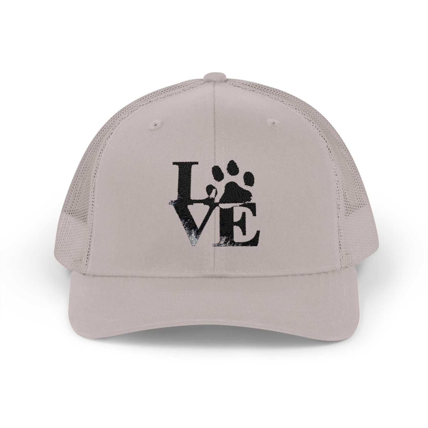 Love Paw Print Trucker Cap for Animal Lovers, Adjustable Snapback Hat for Pet Owners, Gifts for Dog Moms, Cat Dads, Pet Adoption Events