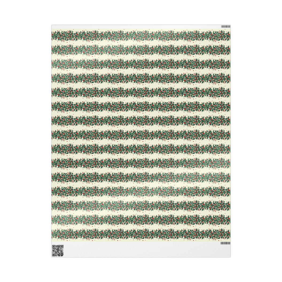 Wrapping Paper Roll — Festive Green Wreath & Red Berry Holiday Wrap